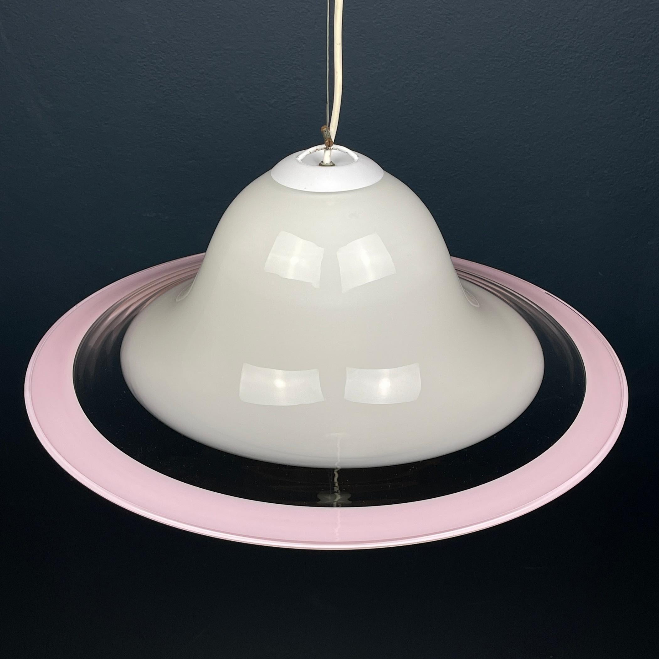 Murano glass white and pink pendant lamp Italy 1970s  For Sale 1