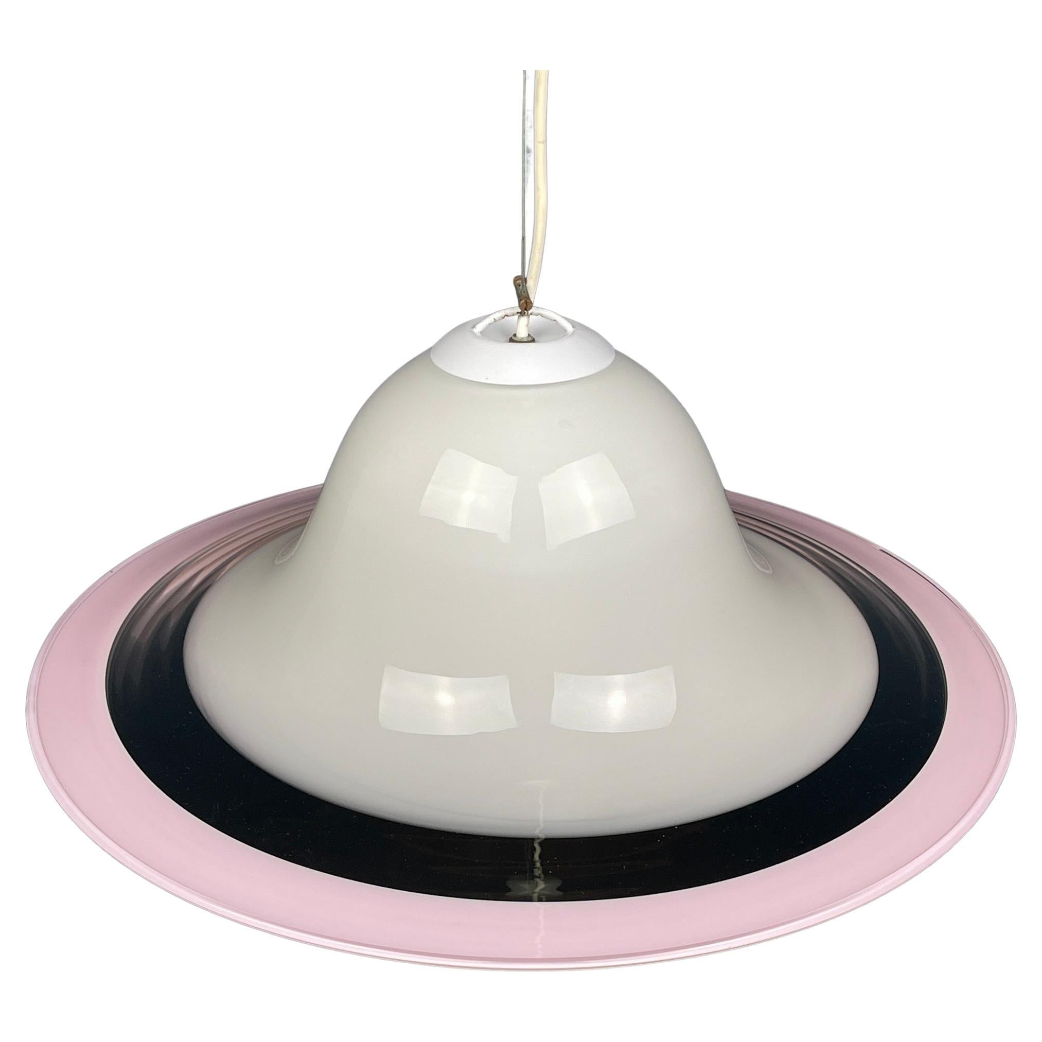 Murano glass white and pink pendant lamp Italy 1970s For Sale