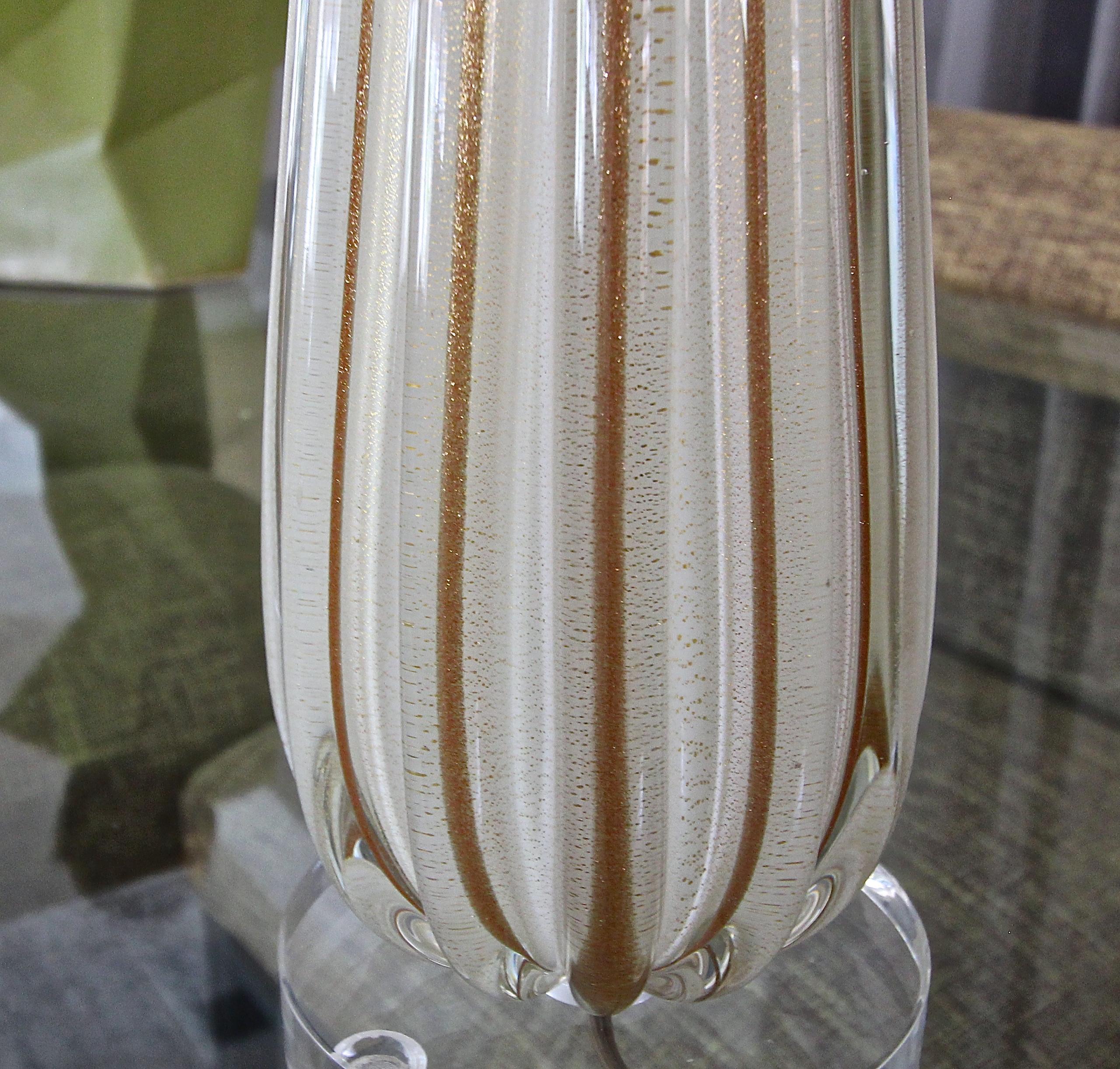 Murano Glass White Aventurine Ribbed Table Lamp 3