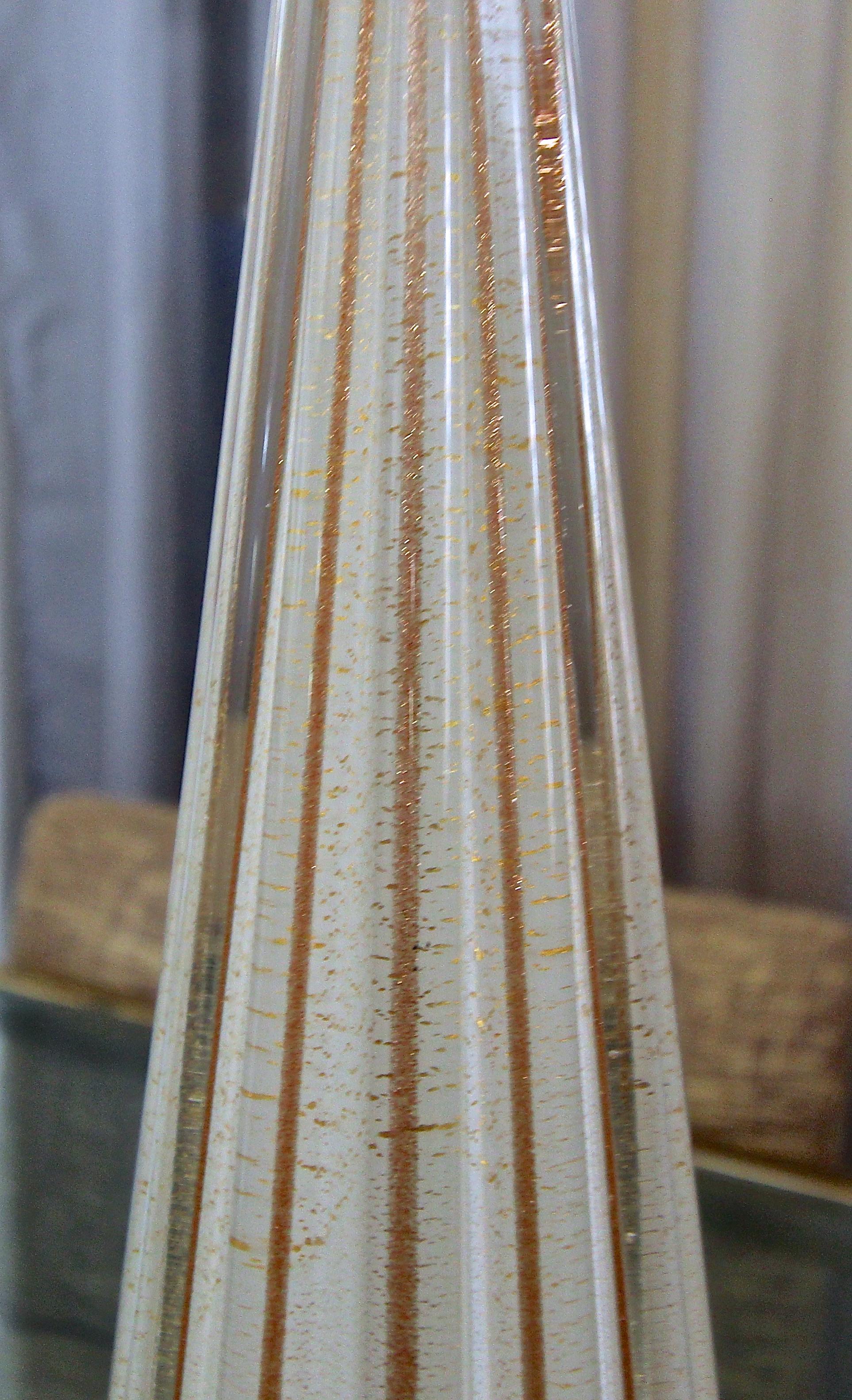 Murano Glass White Aventurine Ribbed Table Lamp 4