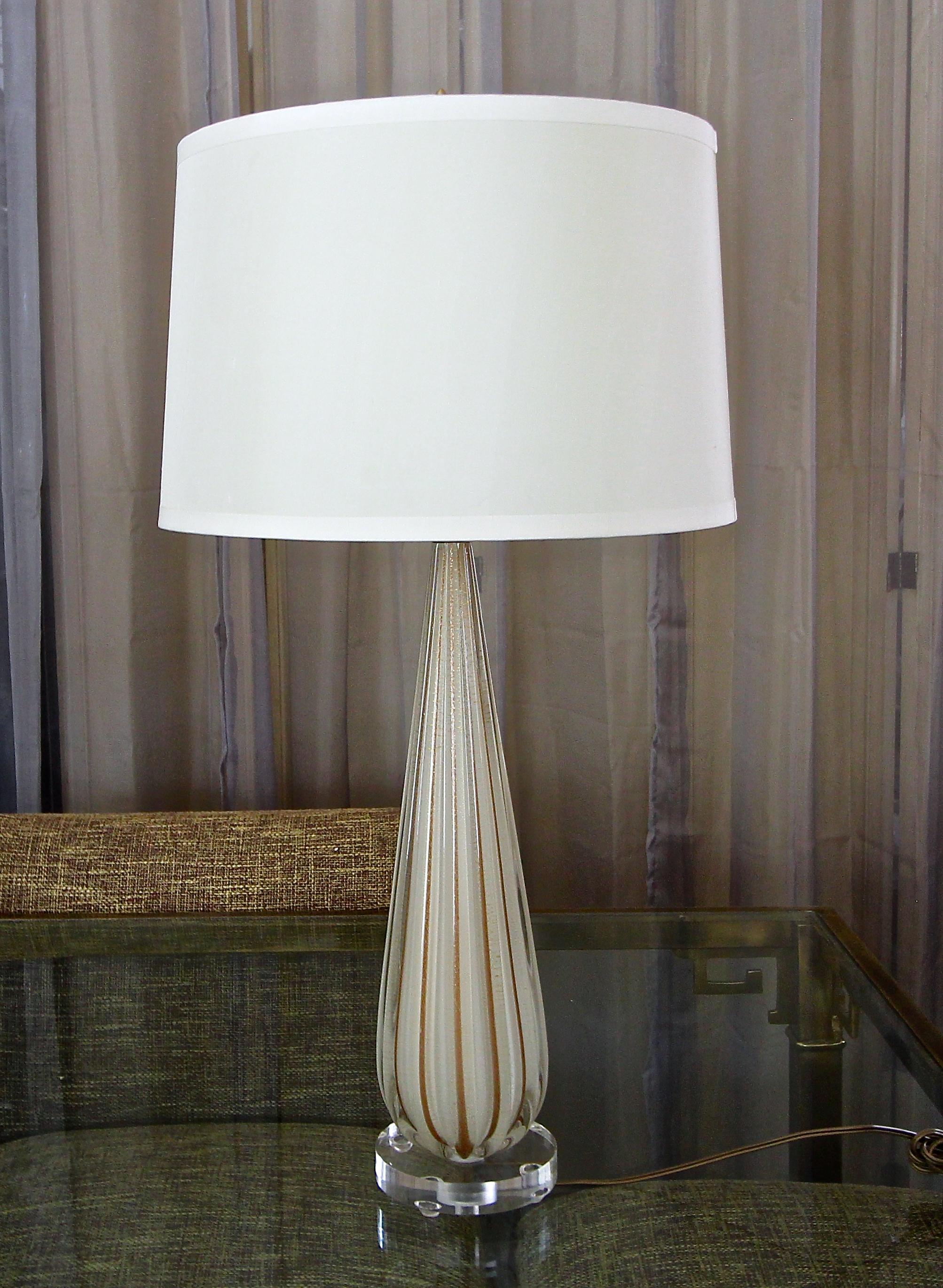 Murano Glass White Aventurine Ribbed Table Lamp 6
