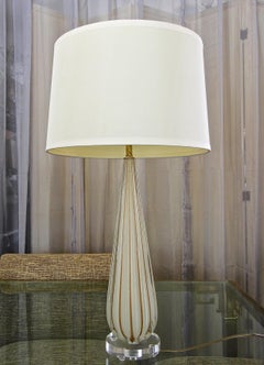 Murano Glass White Aventurine Ribbed Table Lamp