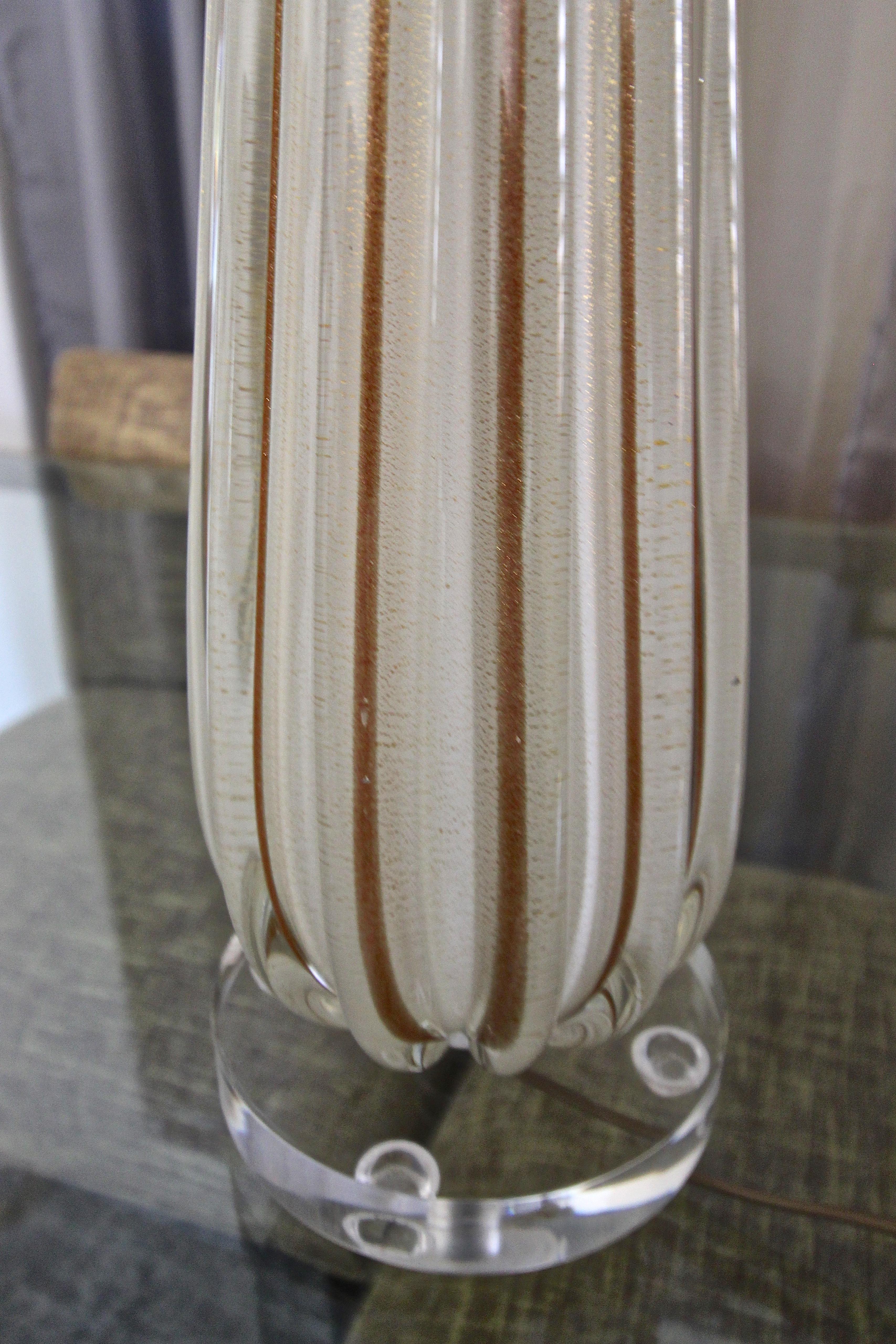 Murano Glass White Aventurine Ribbed Table Lamp 1