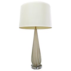 Murano Glass White Aventurine Ribbed Table Lamp
