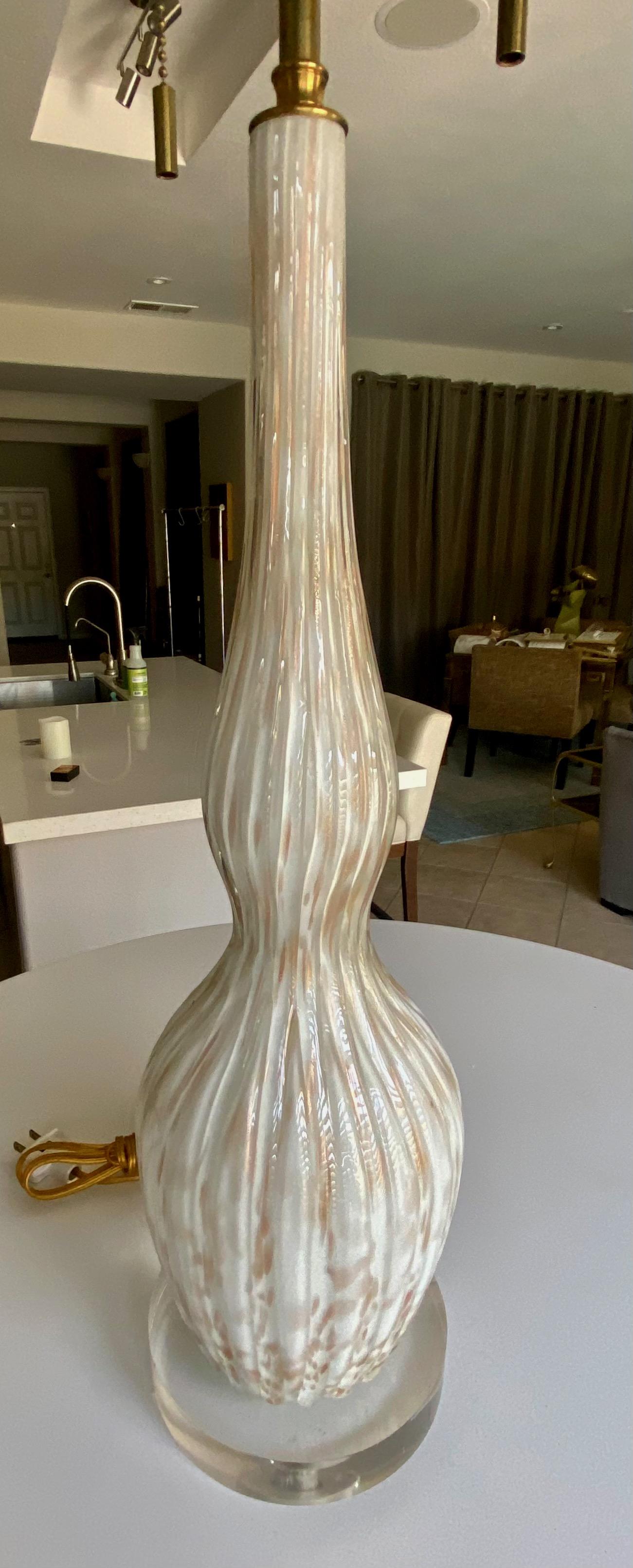 Lampe de table en verre de Murano, blanc et aventurine en vente 5