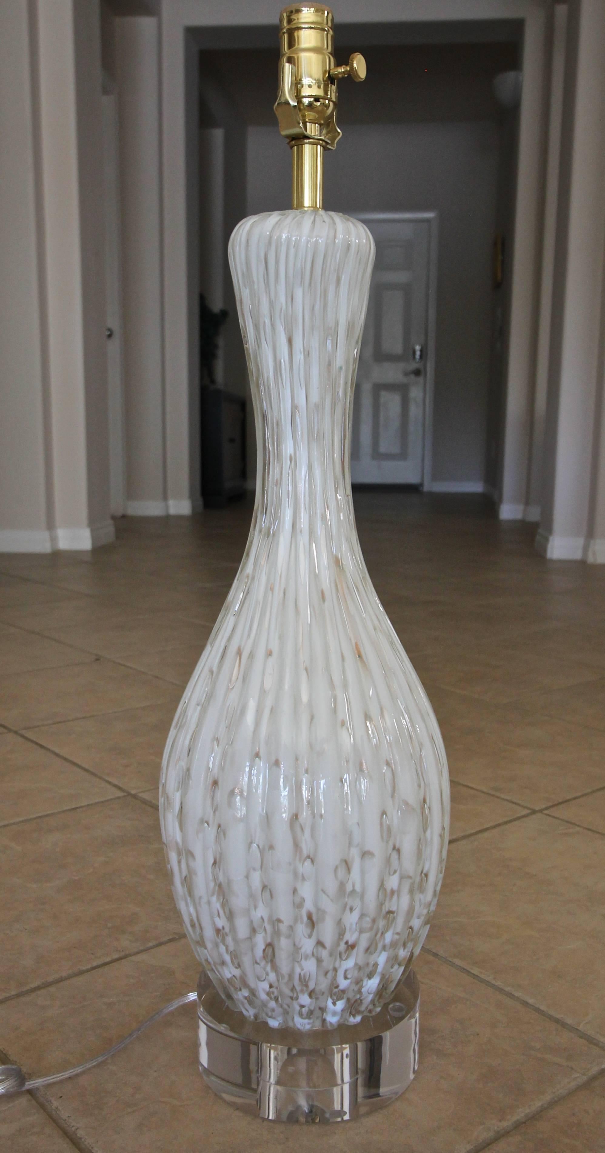 Italian Murano Glass White Aventurine Table Lamp