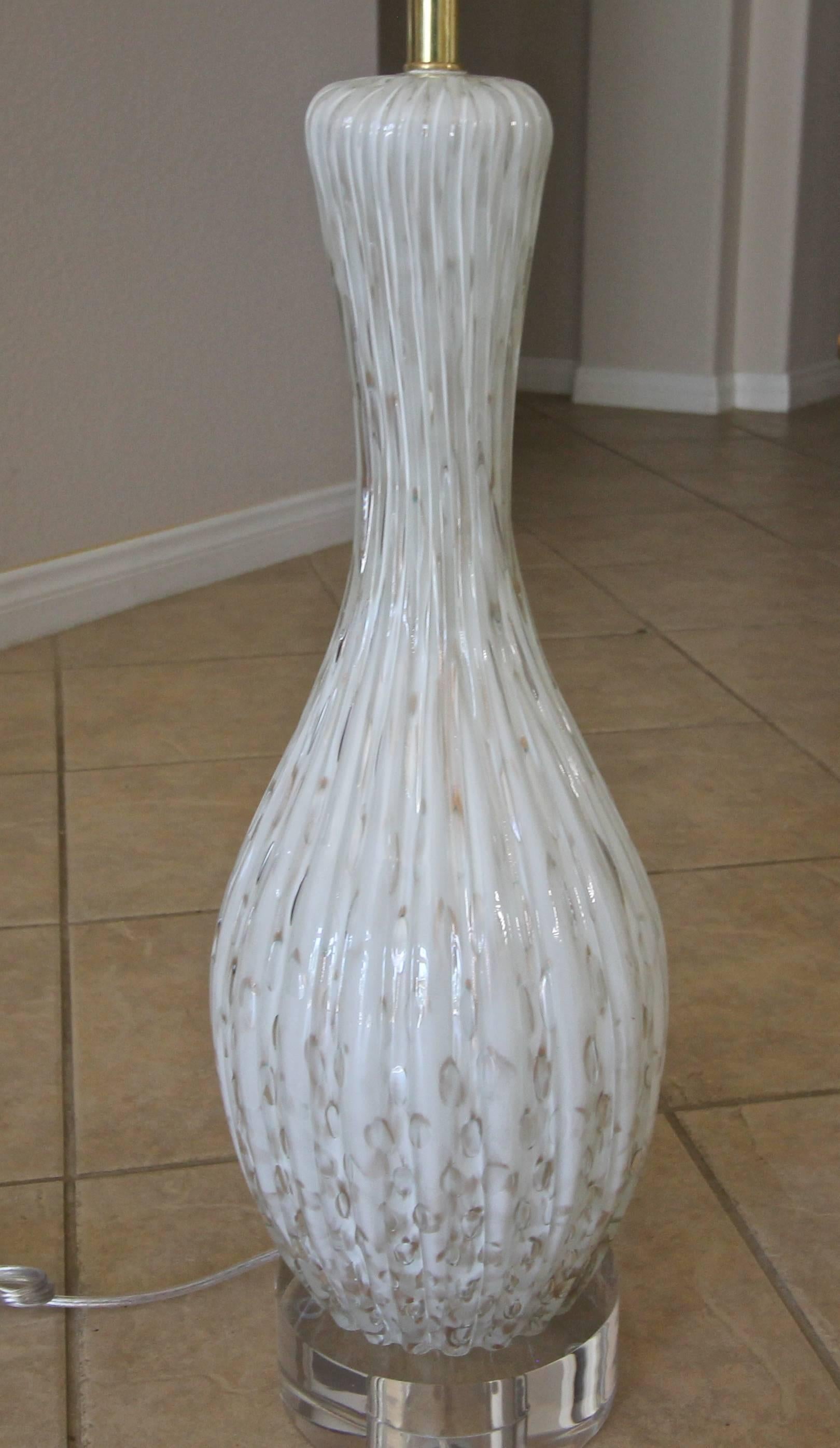 Brass Murano Glass White Aventurine Table Lamp