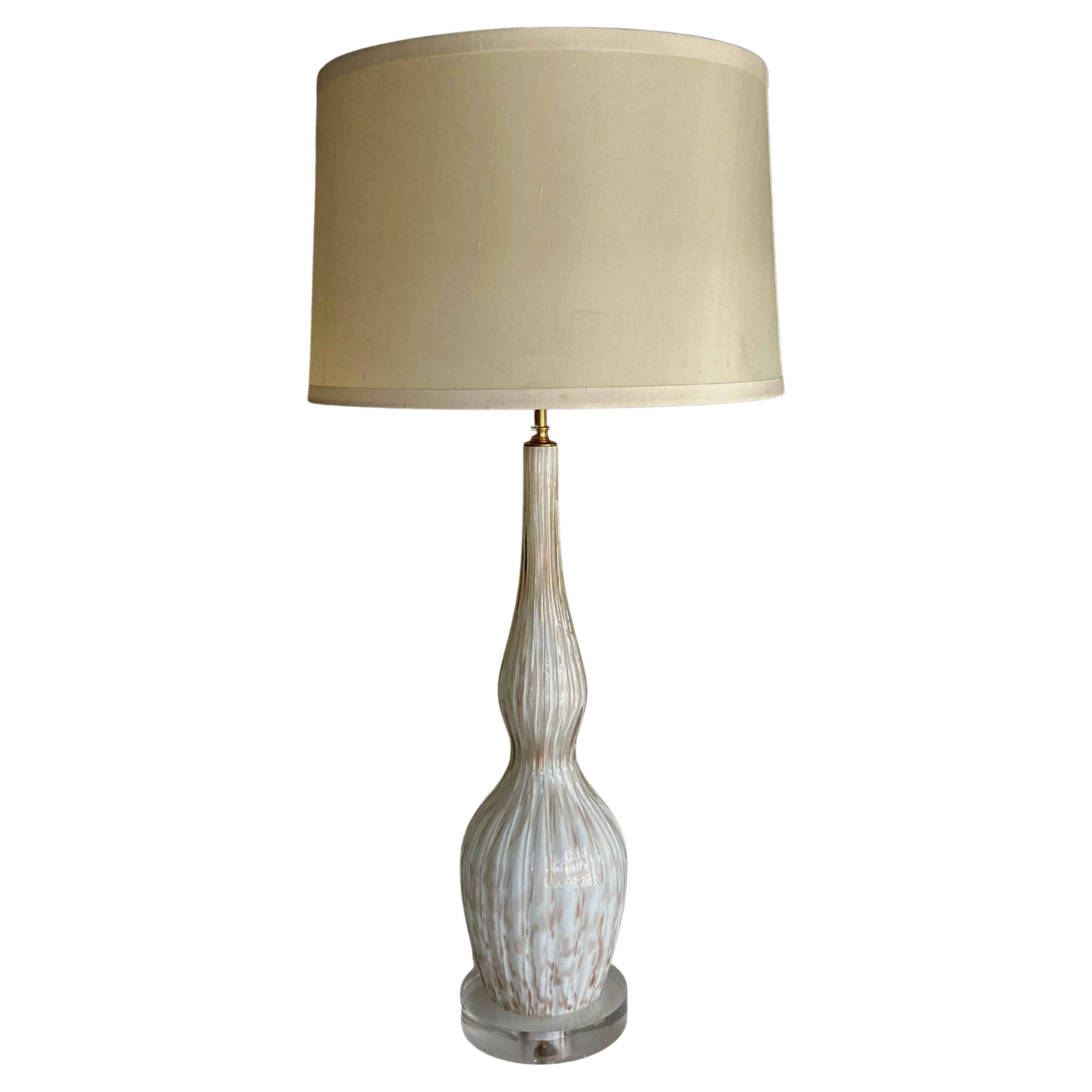 Murano Glass White & Aventurine Table Lamp For Sale