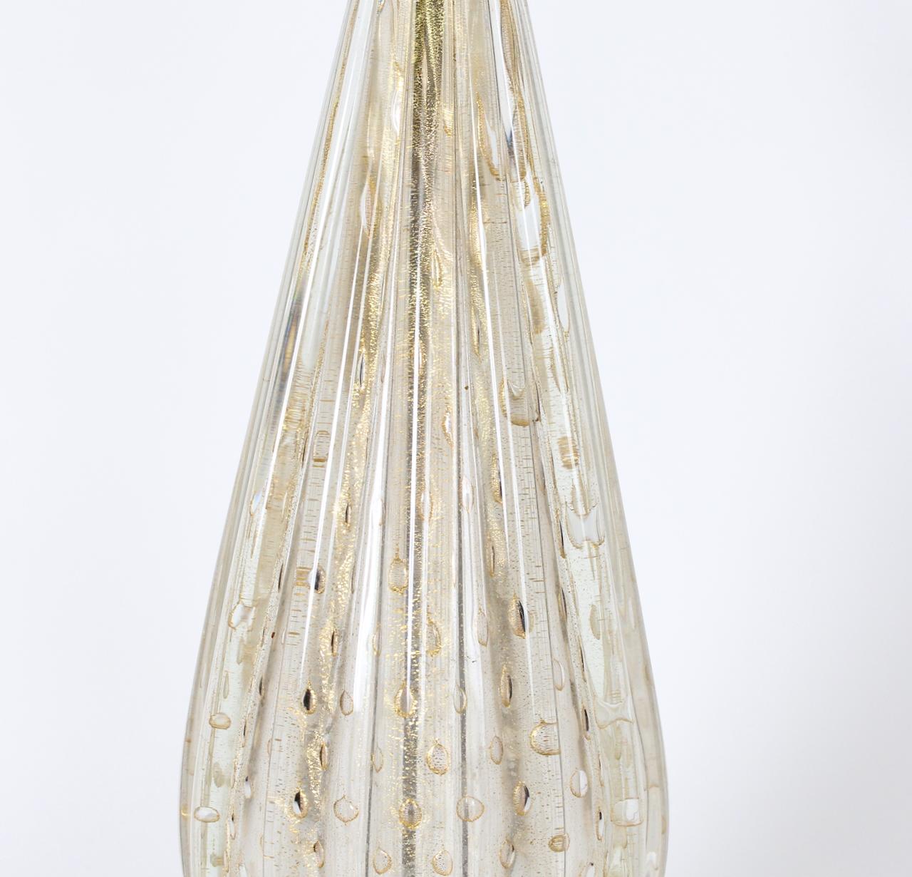 Murano Glass White & Clear Ribbed Table Lamp with Gold inclusions 3