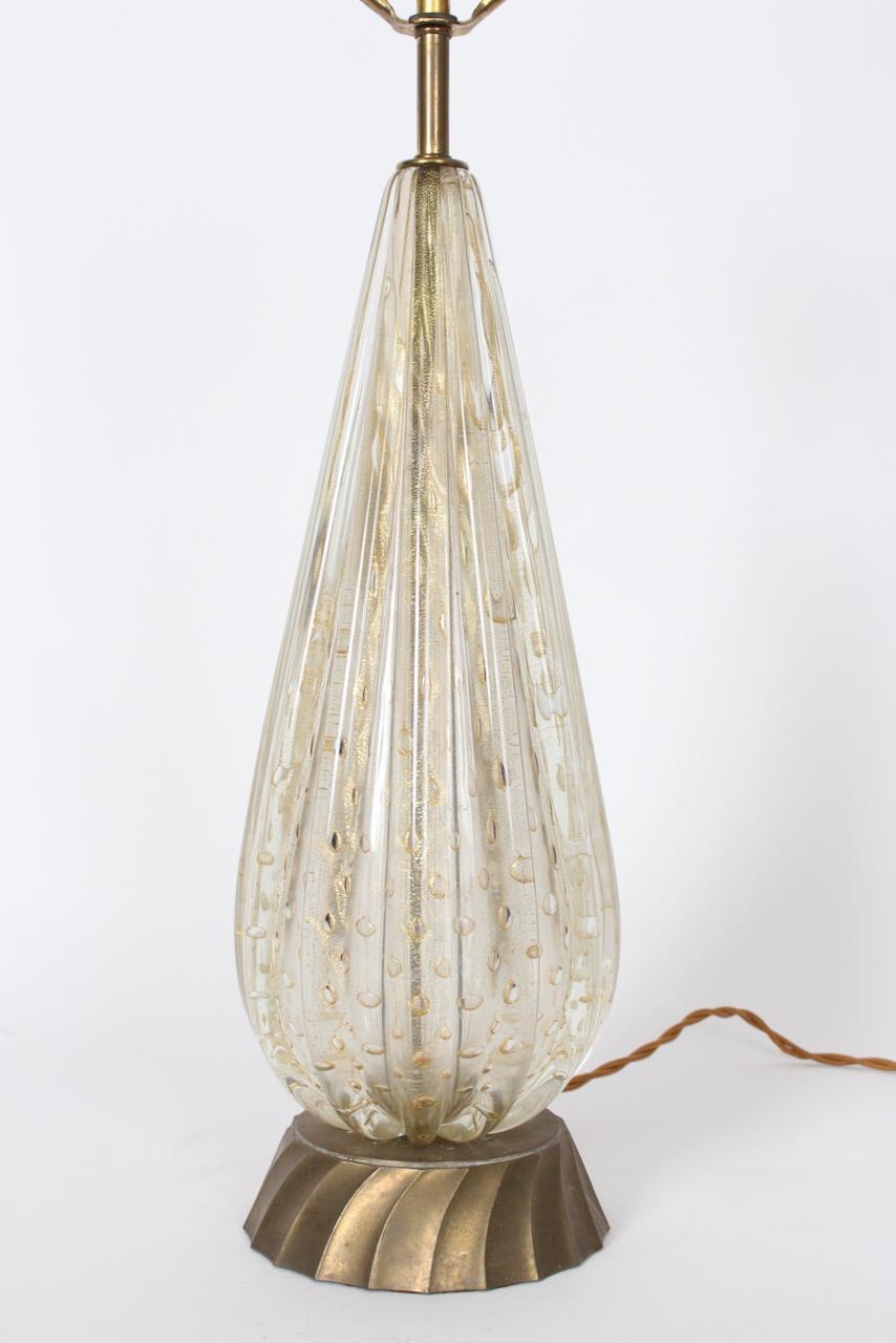Murano Glass White & Clear Ribbed Table Lamp with Gold inclusions 4