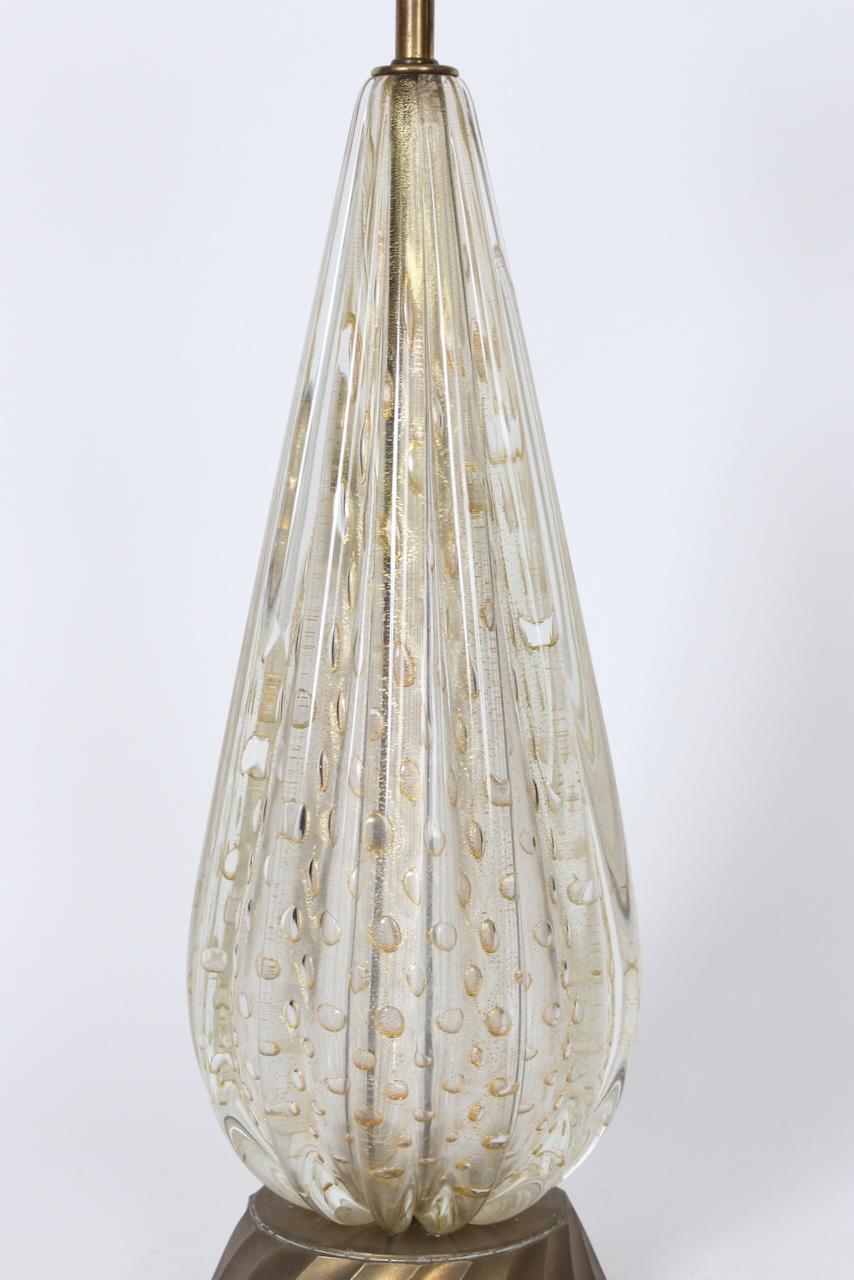 Murano Glass White & Clear Ribbed Table Lamp with Gold inclusions 5