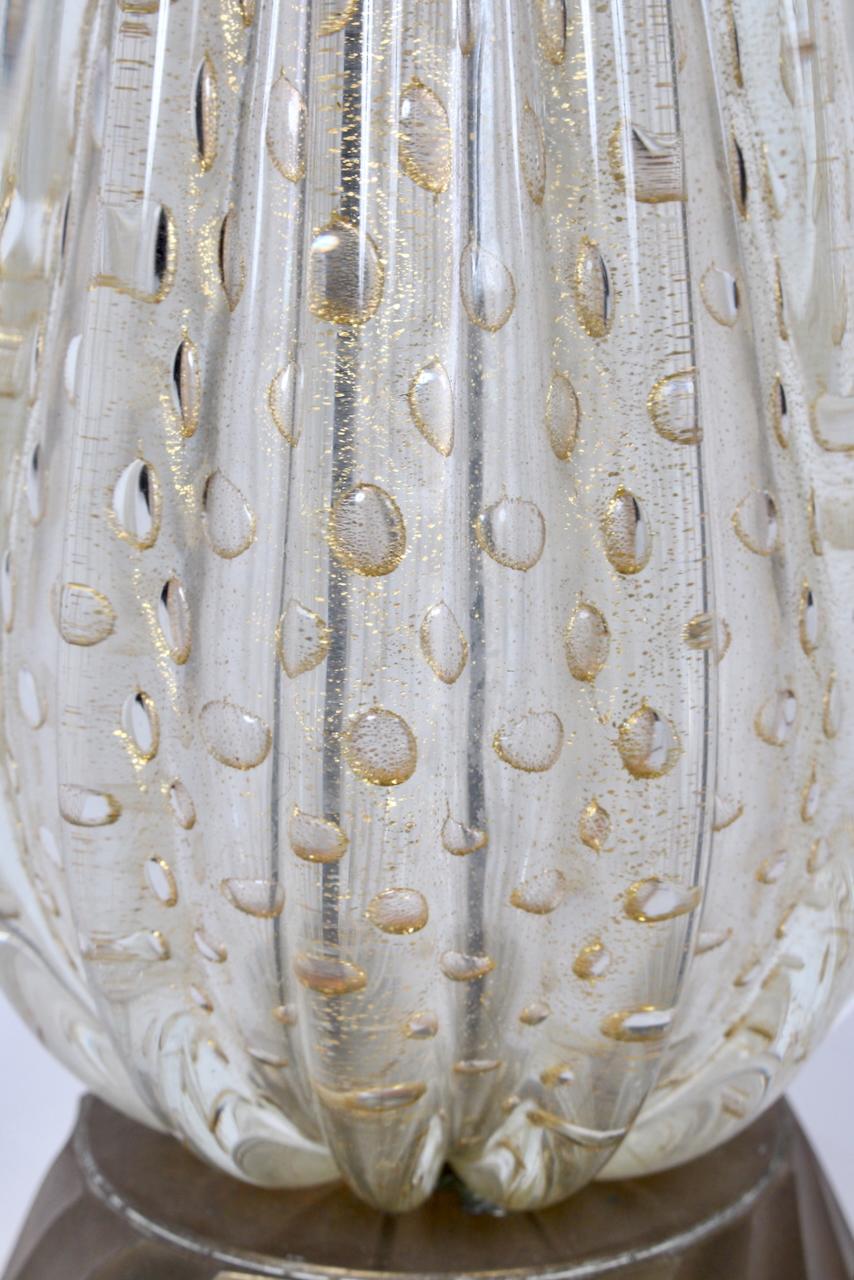 Murano Glass White & Clear Ribbed Table Lamp with Gold inclusions 6
