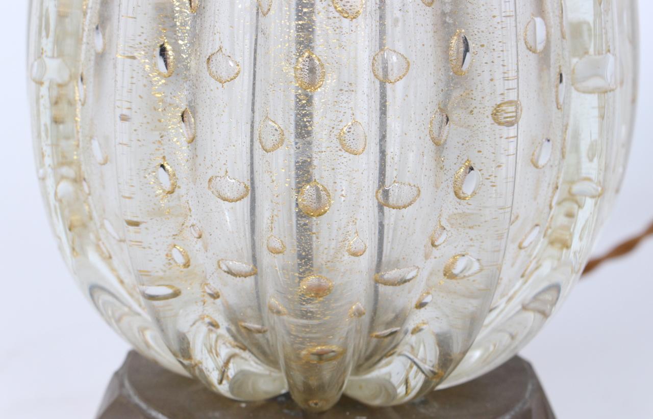 Murano Glass White & Clear Ribbed Table Lamp with Gold inclusions 7
