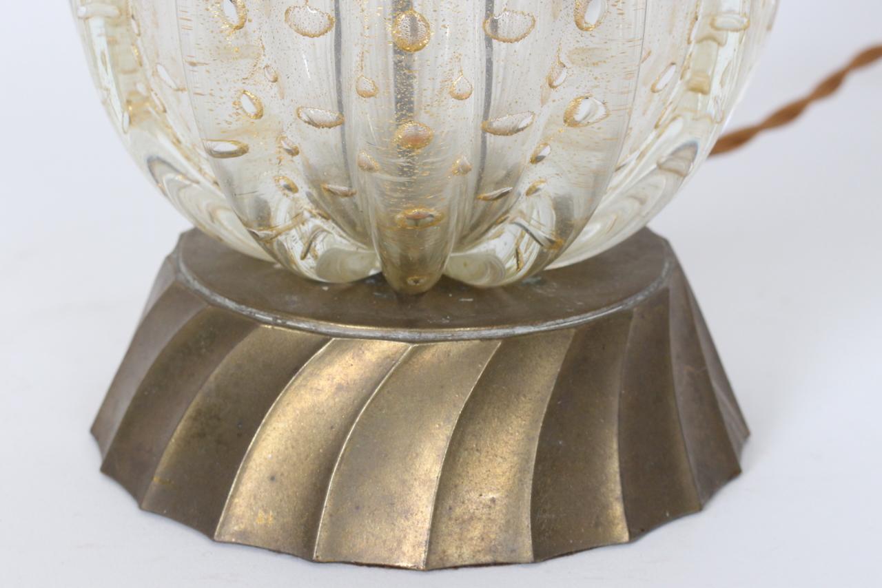 Murano Glass White & Clear Ribbed Table Lamp with Gold inclusions 8