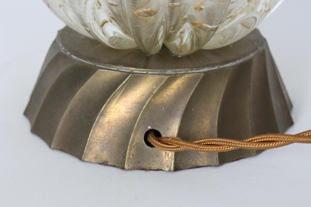 Murano Glass White & Clear Ribbed Table Lamp with Gold inclusions 9
