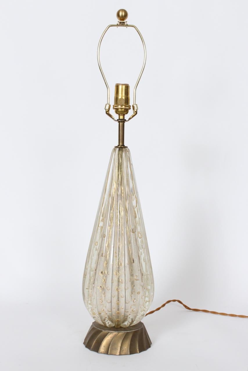 Murano Glass White & Clear Ribbed Table Lamp with Gold inclusions 12