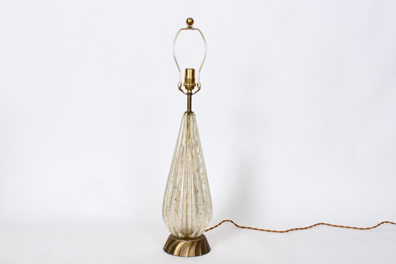 Murano Glass White & Clear Ribbed Table Lamp with Gold inclusions 13