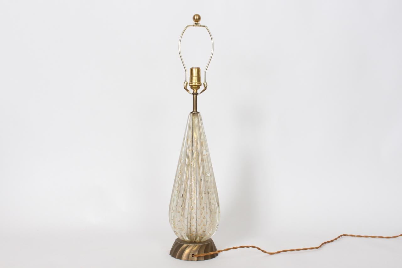 Painted Murano Glass White & Clear Ribbed Table Lamp with Gold inclusions