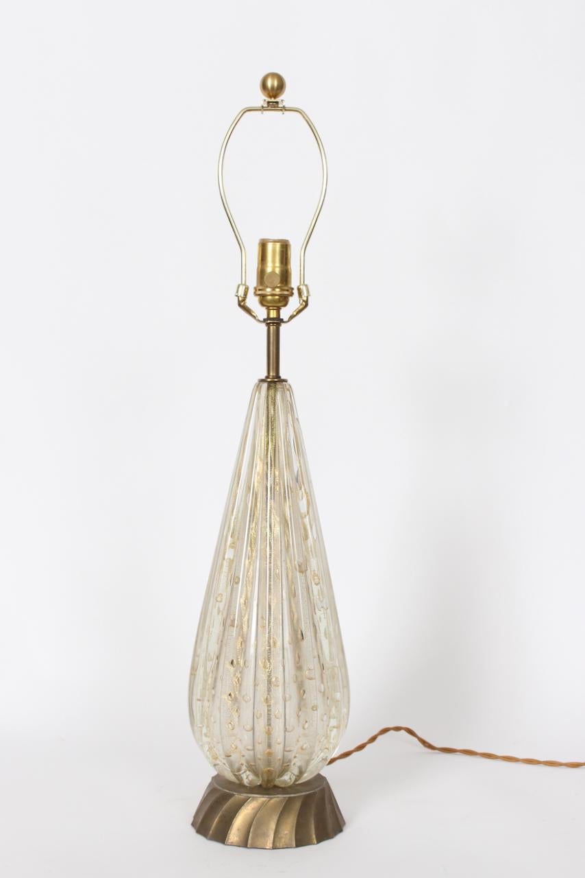 Murano Glass White & Clear Ribbed Table Lamp with Gold inclusions 1