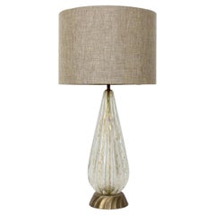 Murano Glass White & Clear Ribbed Table Lamp with Gold inclusions
