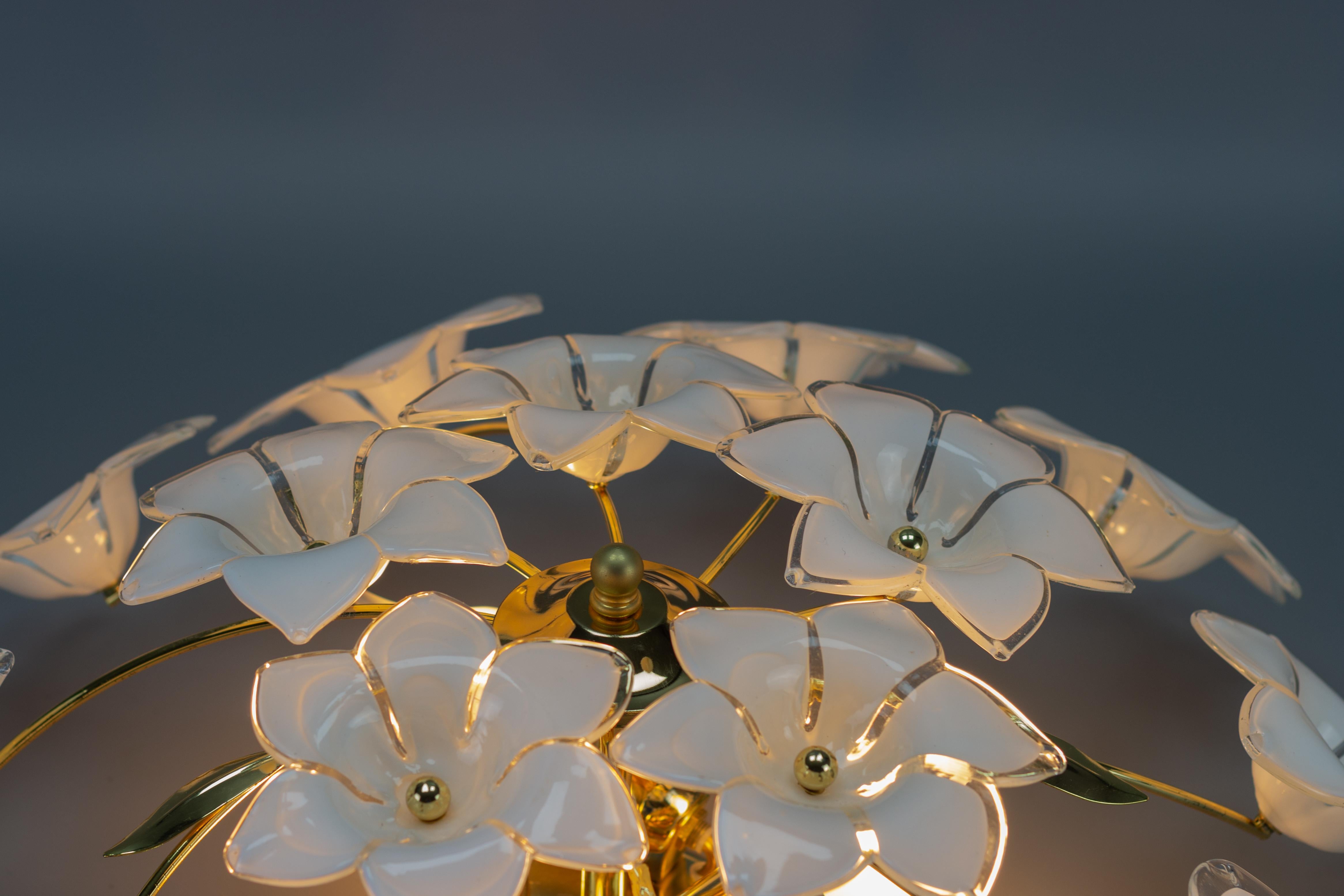 Murano Glass White Flower Ceiling Light or Chandelier by Honsel Leuchten, 1970s 2