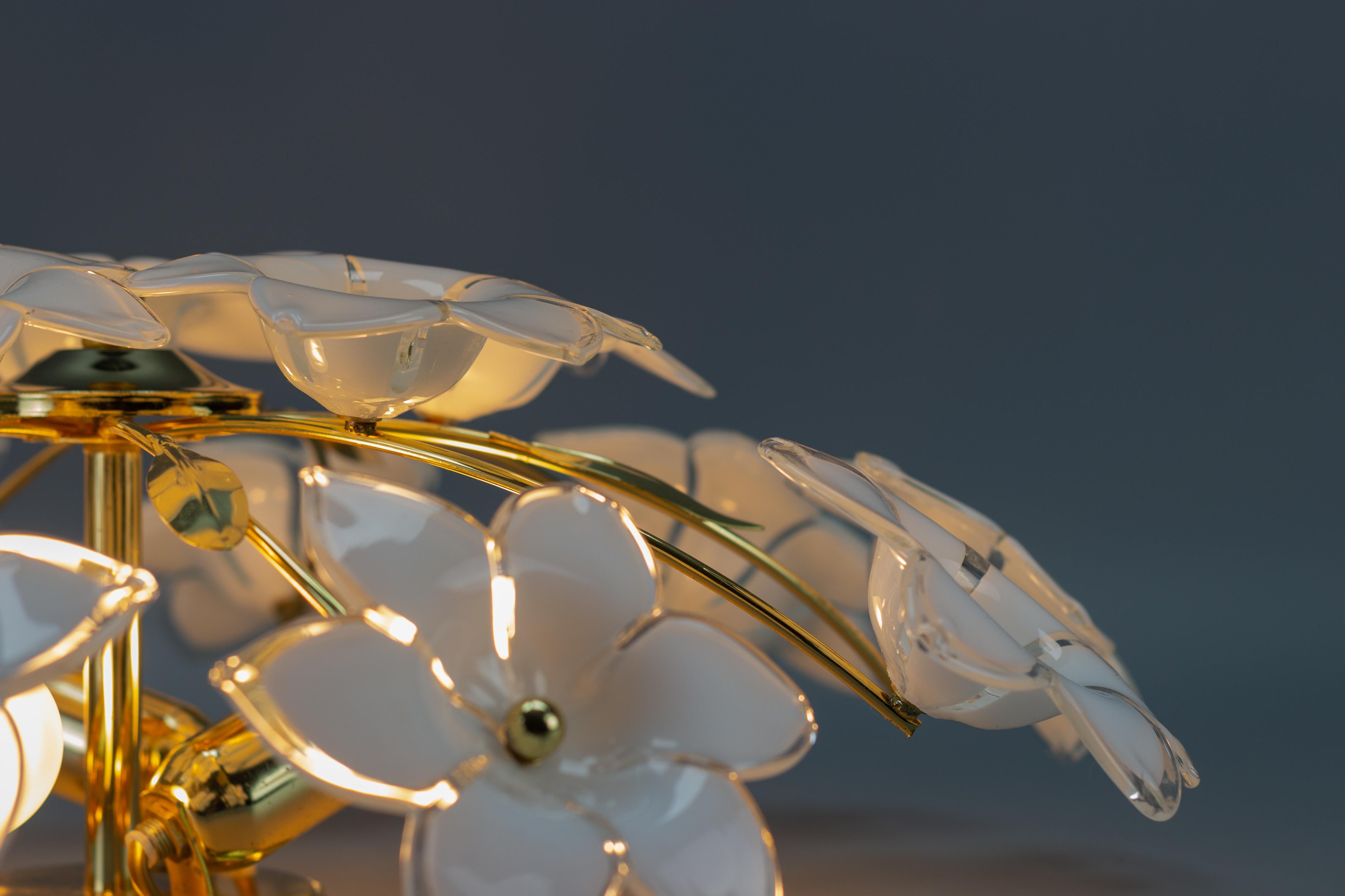 Murano Glass White Flower Ceiling Light or Chandelier by Honsel Leuchten, 1970s 6