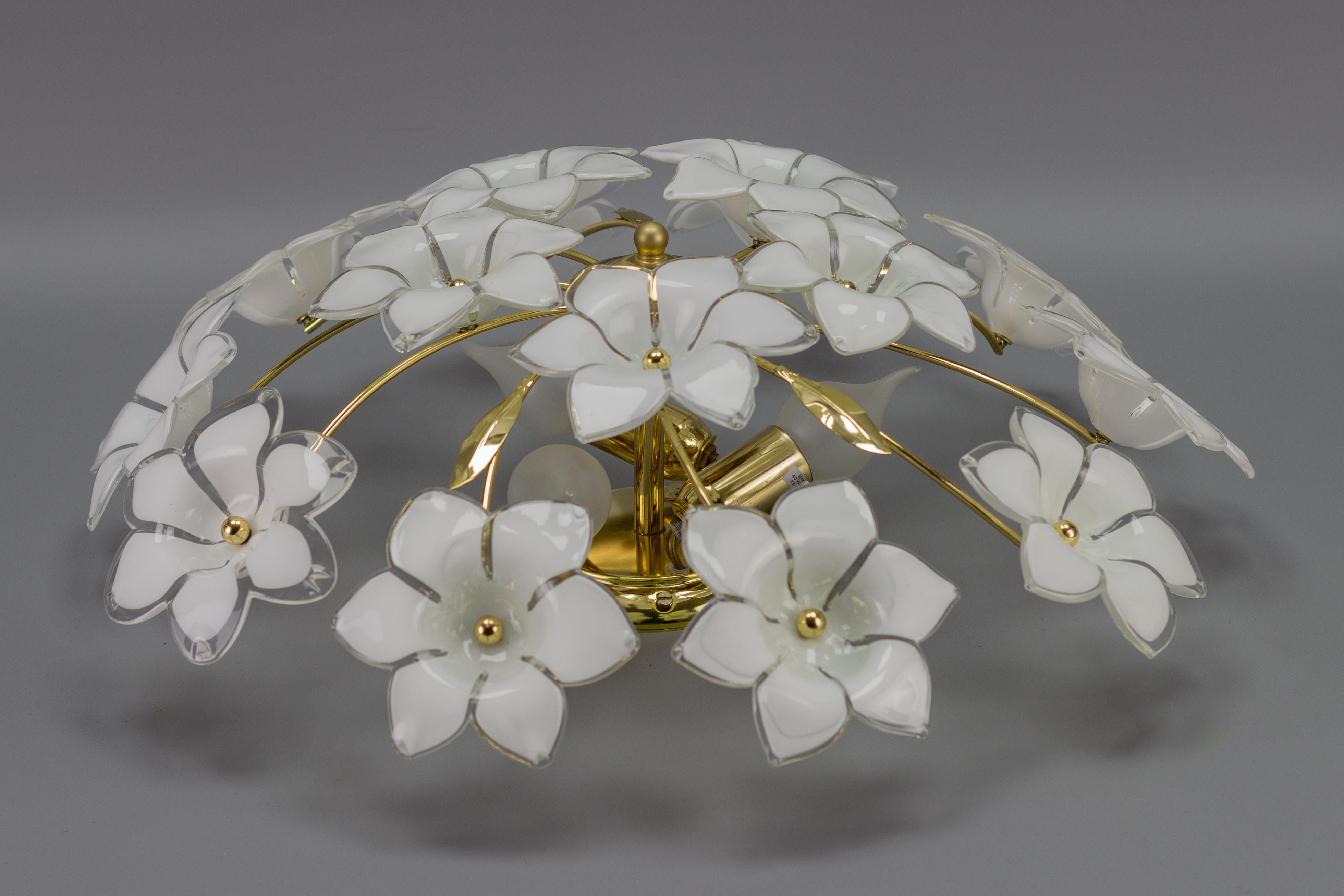 Mid-Century Modern Murano Glass White Flower Ceiling Light or Chandelier by Honsel Leuchten, 1970s