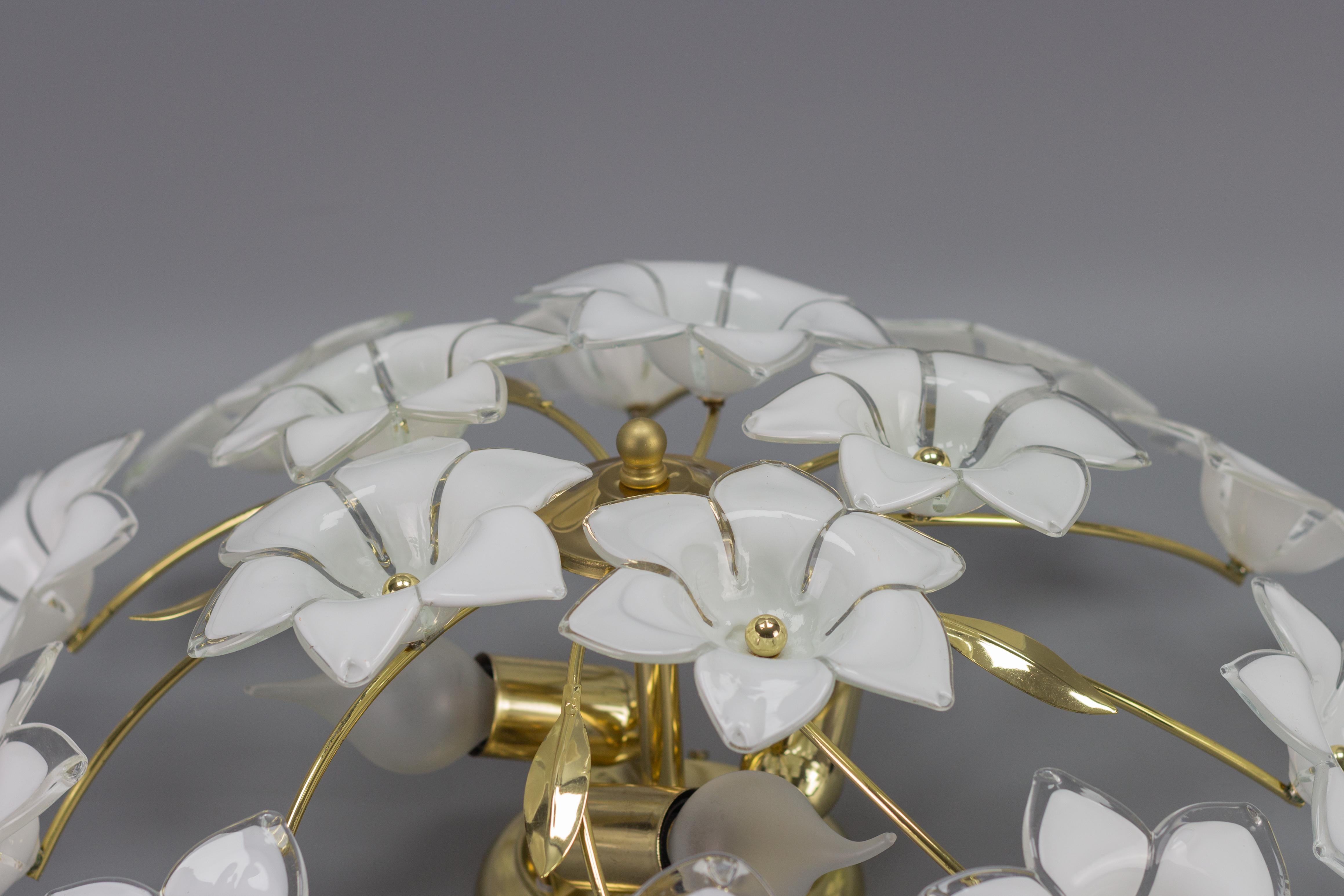 Murano Glass White Flower Ceiling Light or Chandelier by Honsel Leuchten, 1970s 1