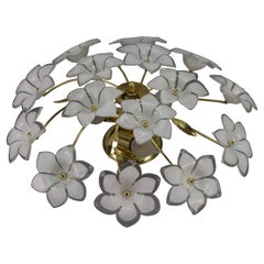 Murano Glass White Flower Ceiling Light or Chandelier by Honsel Leuchten, 1970s