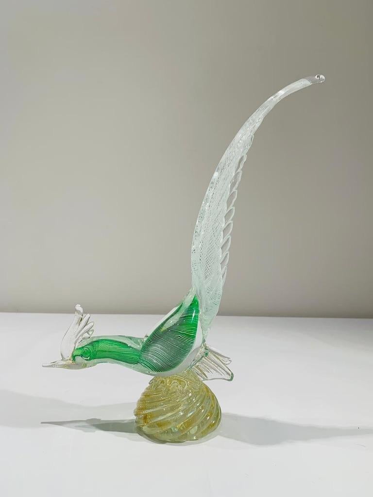 Other Murano glass white, green and gold circa 1950 cock  For Sale