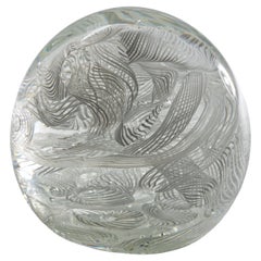Murano Glass White Latticino Filigrana Paperweight, Vintage