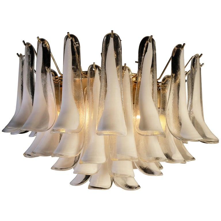Mid-Century Modern Murano Glass White Petals Chandelier