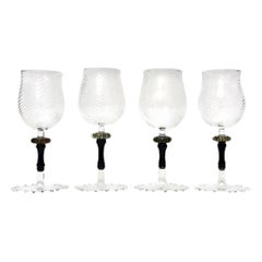 Murano Glass Wine Goblets with Gold Aventurine and Black, Barware S/4 Italian