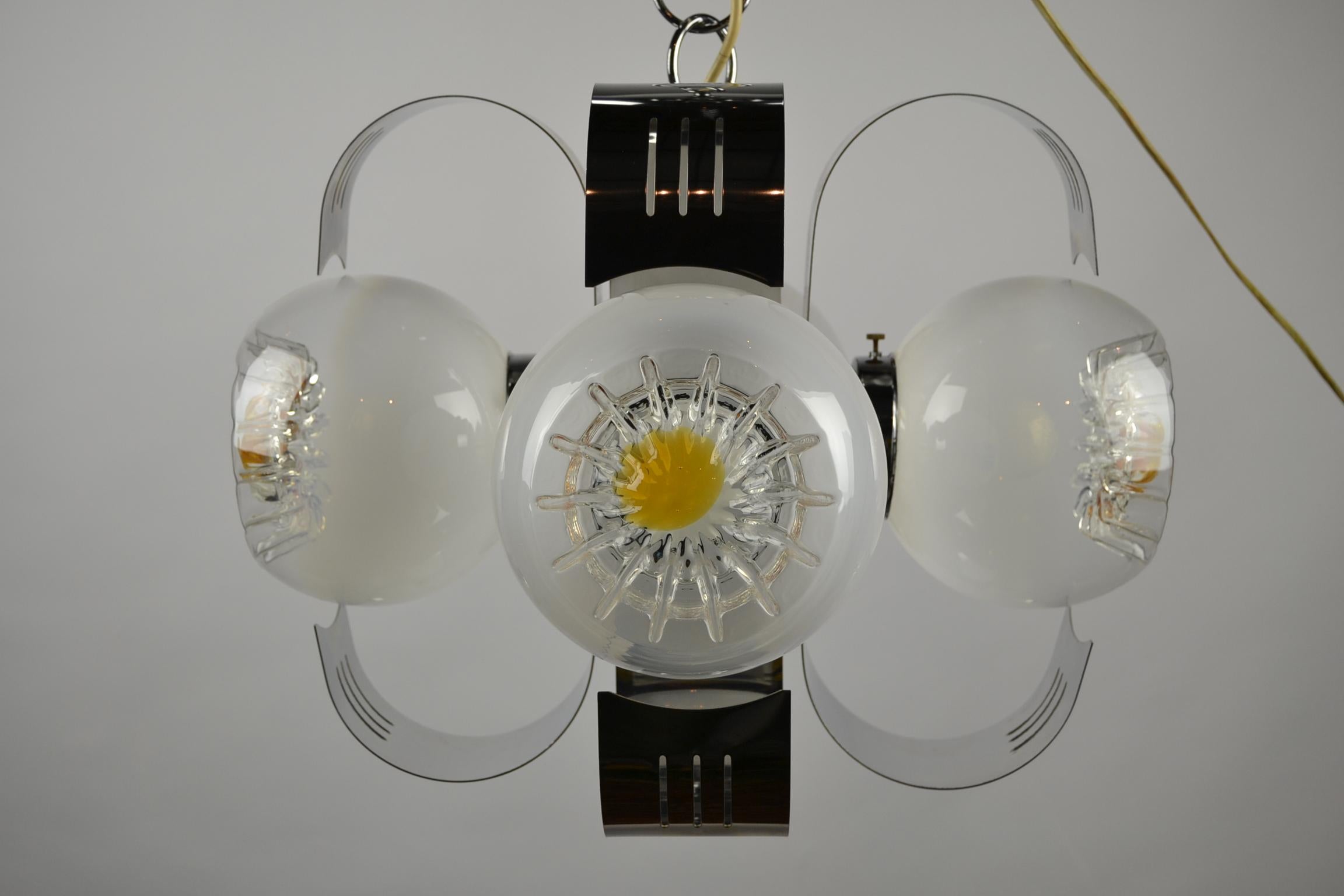 Murano Glass with Chrome Chandelier by A.V. Mazzega, Italy, 1970s In Good Condition In Antwerp, BE