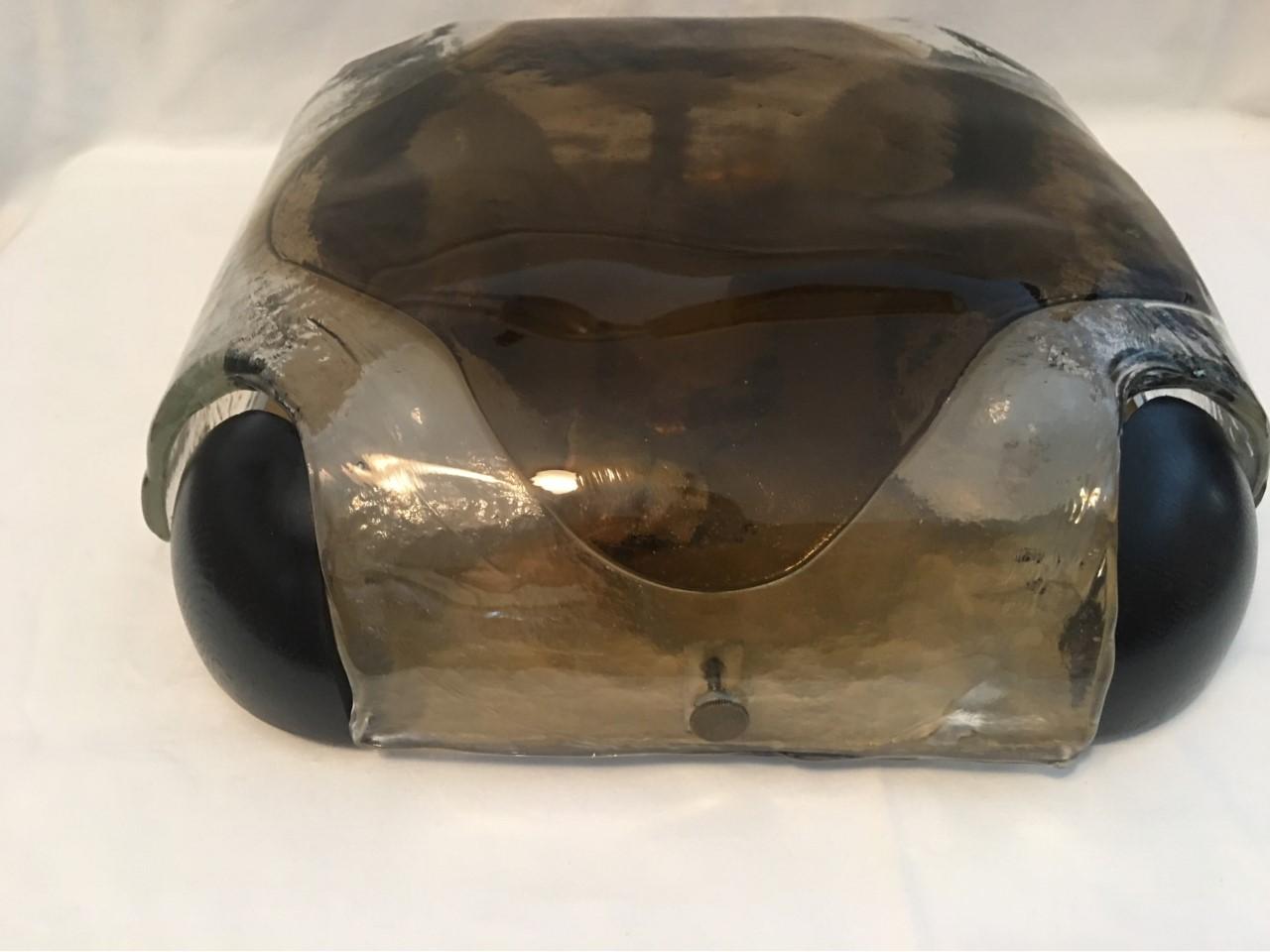 Italian Murano Glass with Ebonized Wood Flushmount from 1970s