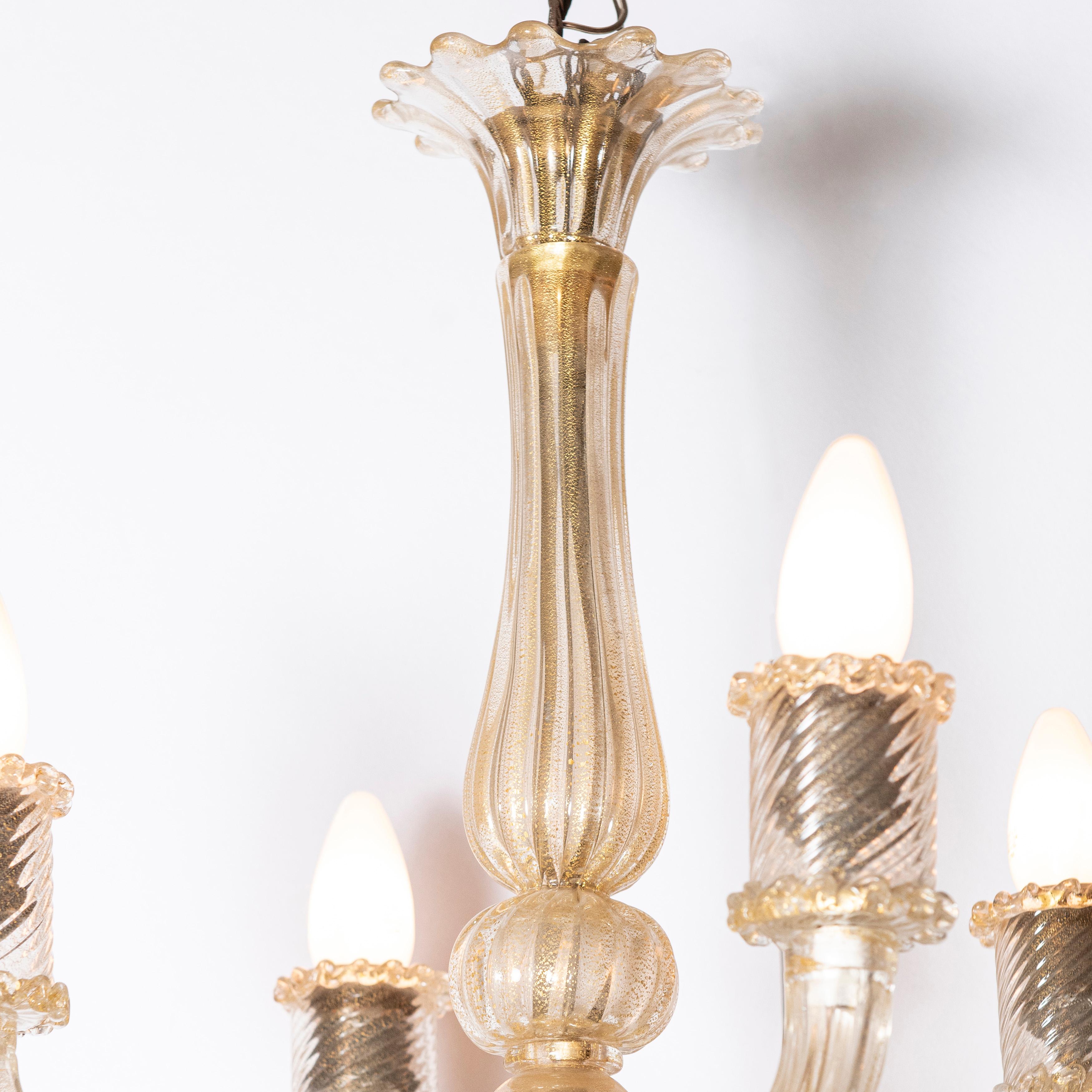 Italian Murano Glass with Gold Inclusions Chandelier by Barovier & Toso, Italy For Sale