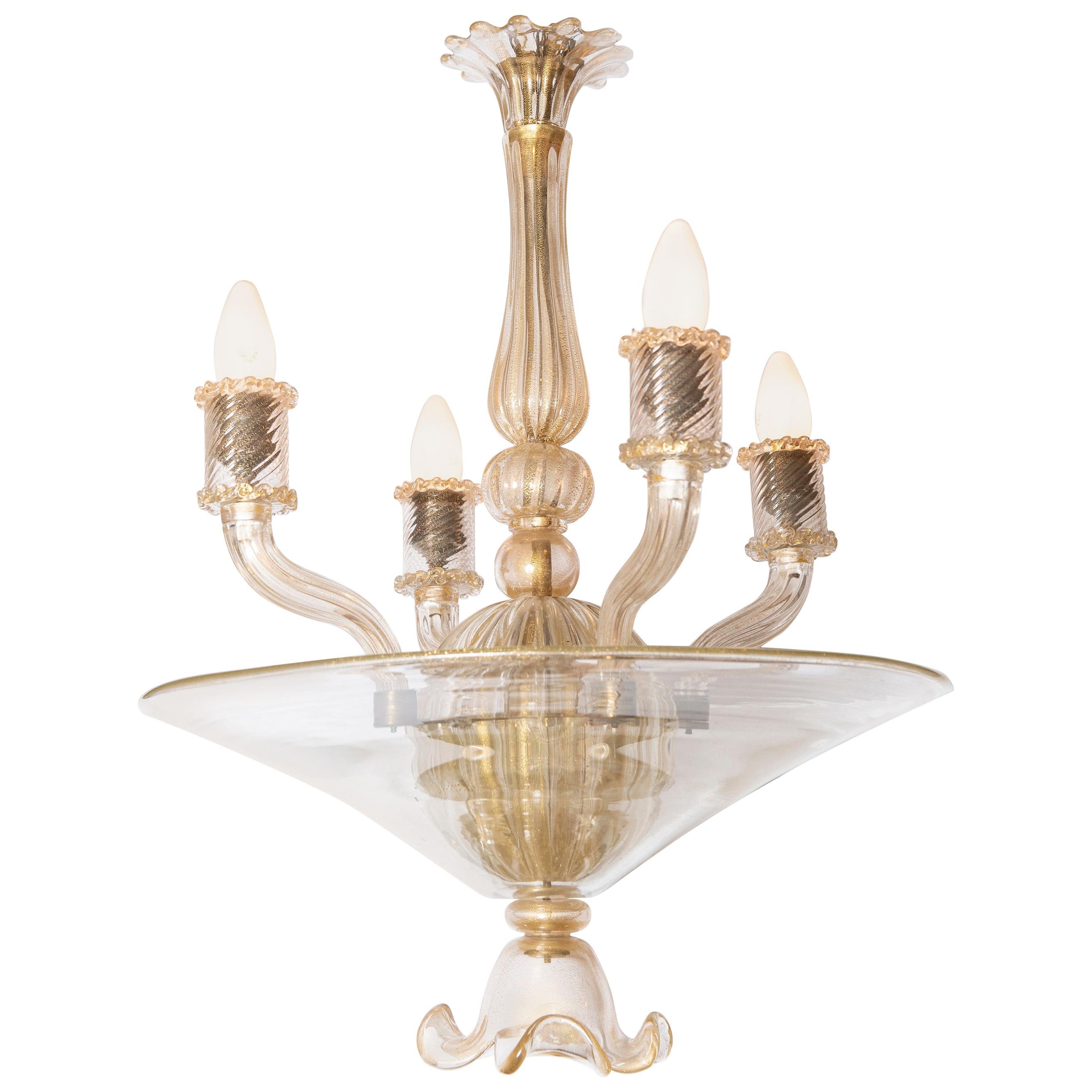 Lustre en verre de Murano avec inclusions d'or par Barovier & Toso, Italie