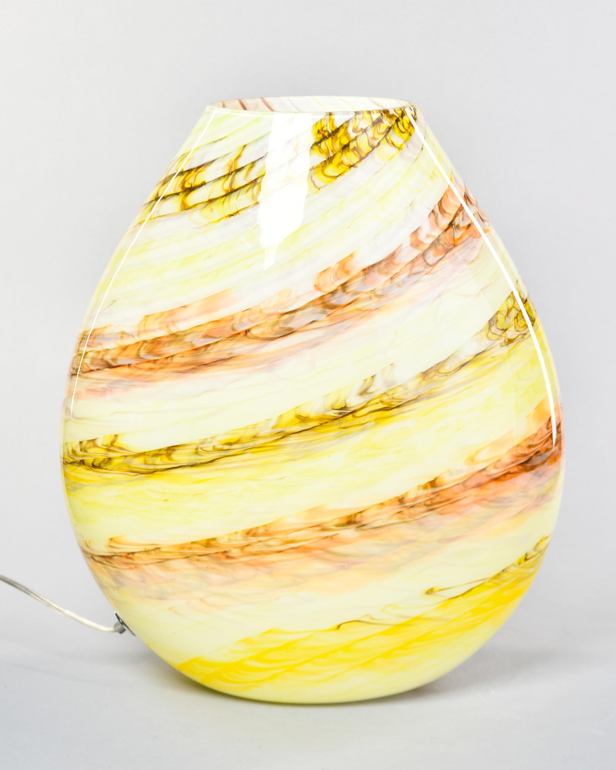 Mid-Century Modern Murano Glass Yellow Banded Vase Style Table Lamp For Sale
