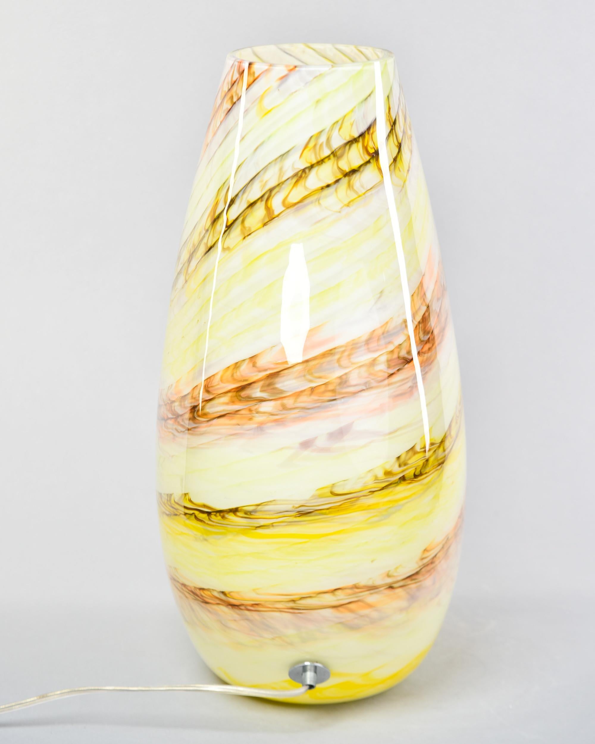Italian Murano Glass Yellow Banded Vase Style Table Lamp For Sale