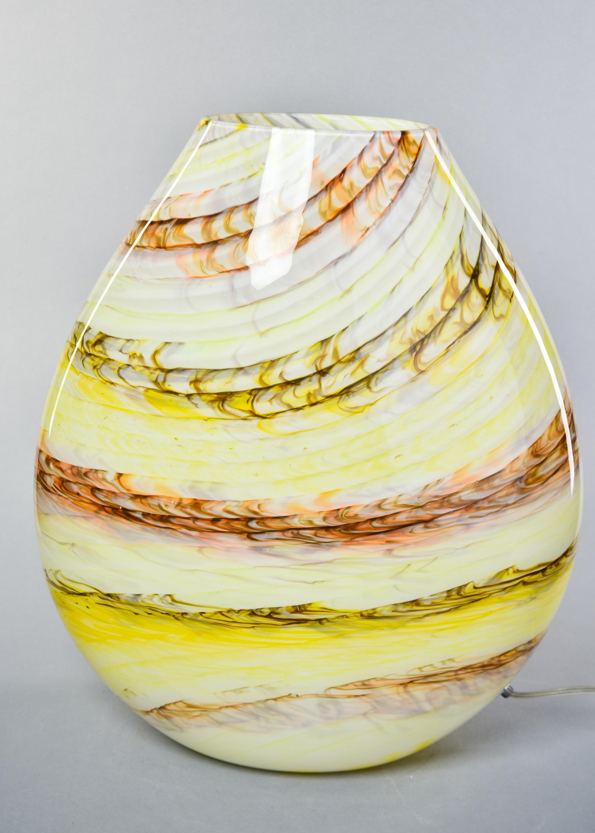 Contemporary Murano Glass Yellow Banded Vase Style Table Lamp For Sale