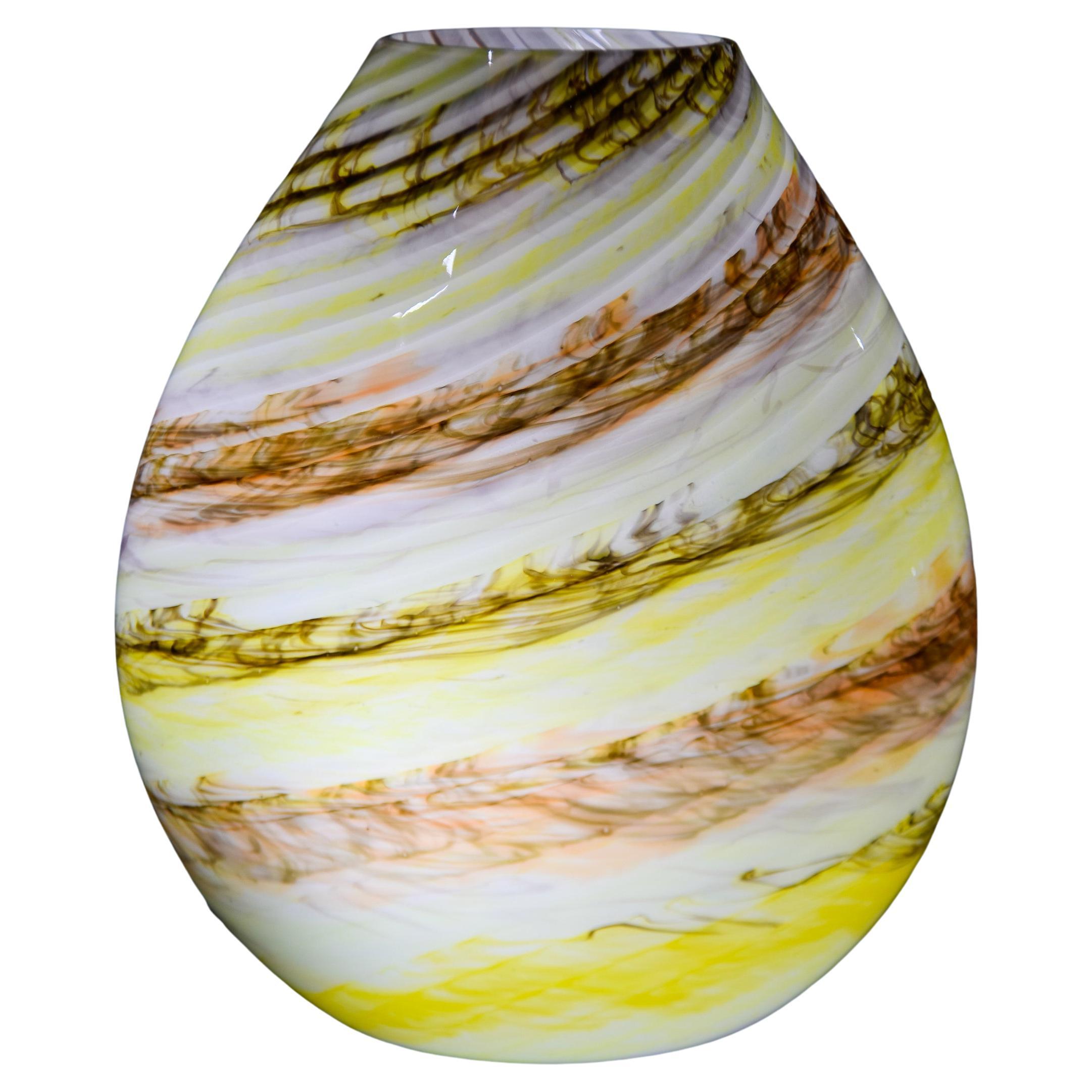 Murano Glass Yellow Banded Vase Style Table Lamp For Sale