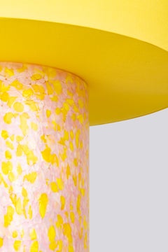 Murano Glass Yellow & Pink Pillar Lamp with Cotton Lampshade by Stories of Italy
