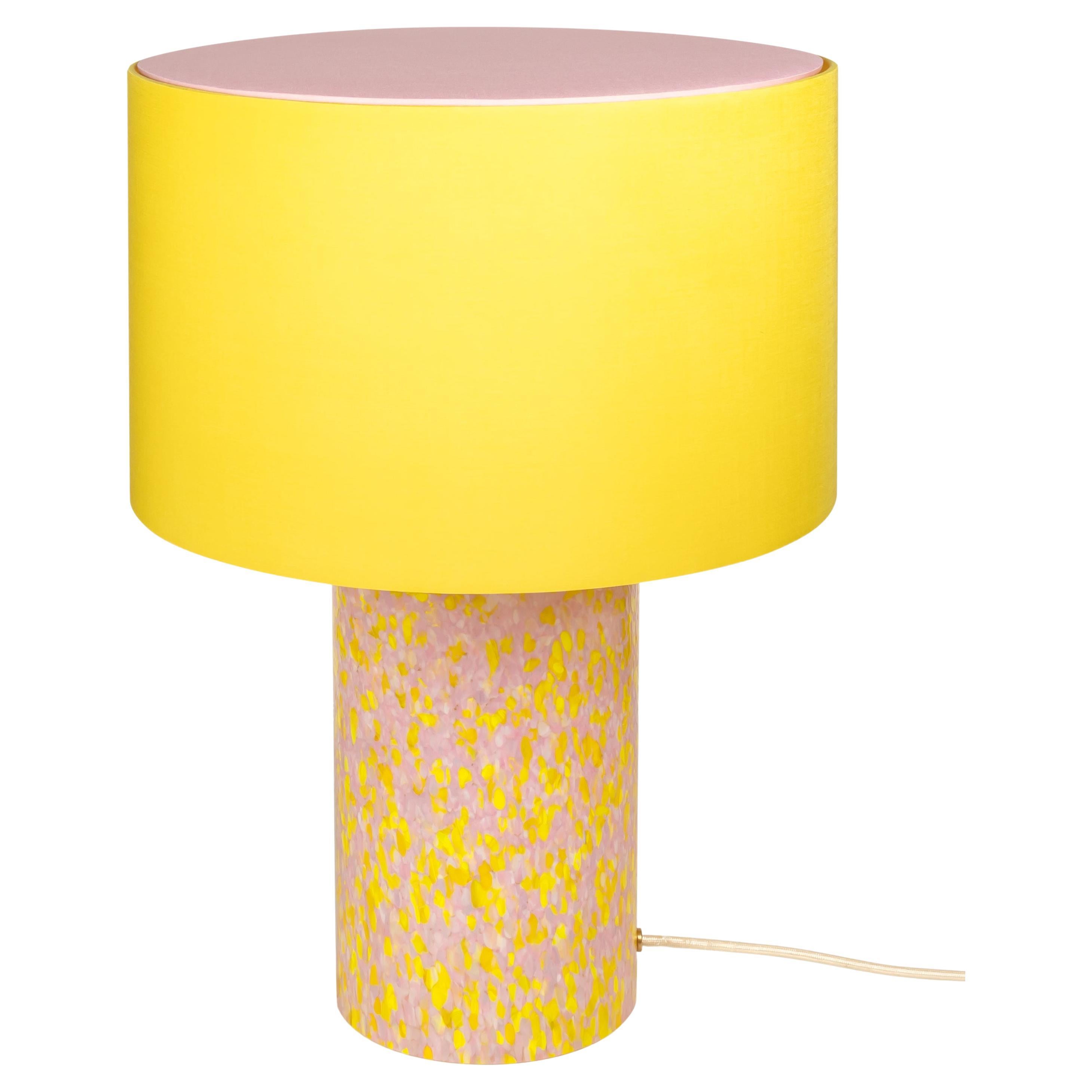 Murano Glass Yellow & Pink Pillar Lamp with Cotton Lampshade by Stories of Italy For Sale