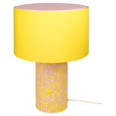 Murano Glass Yellow & Pink Pillar Lamp with Cotton Lampshade by Stories of Italy