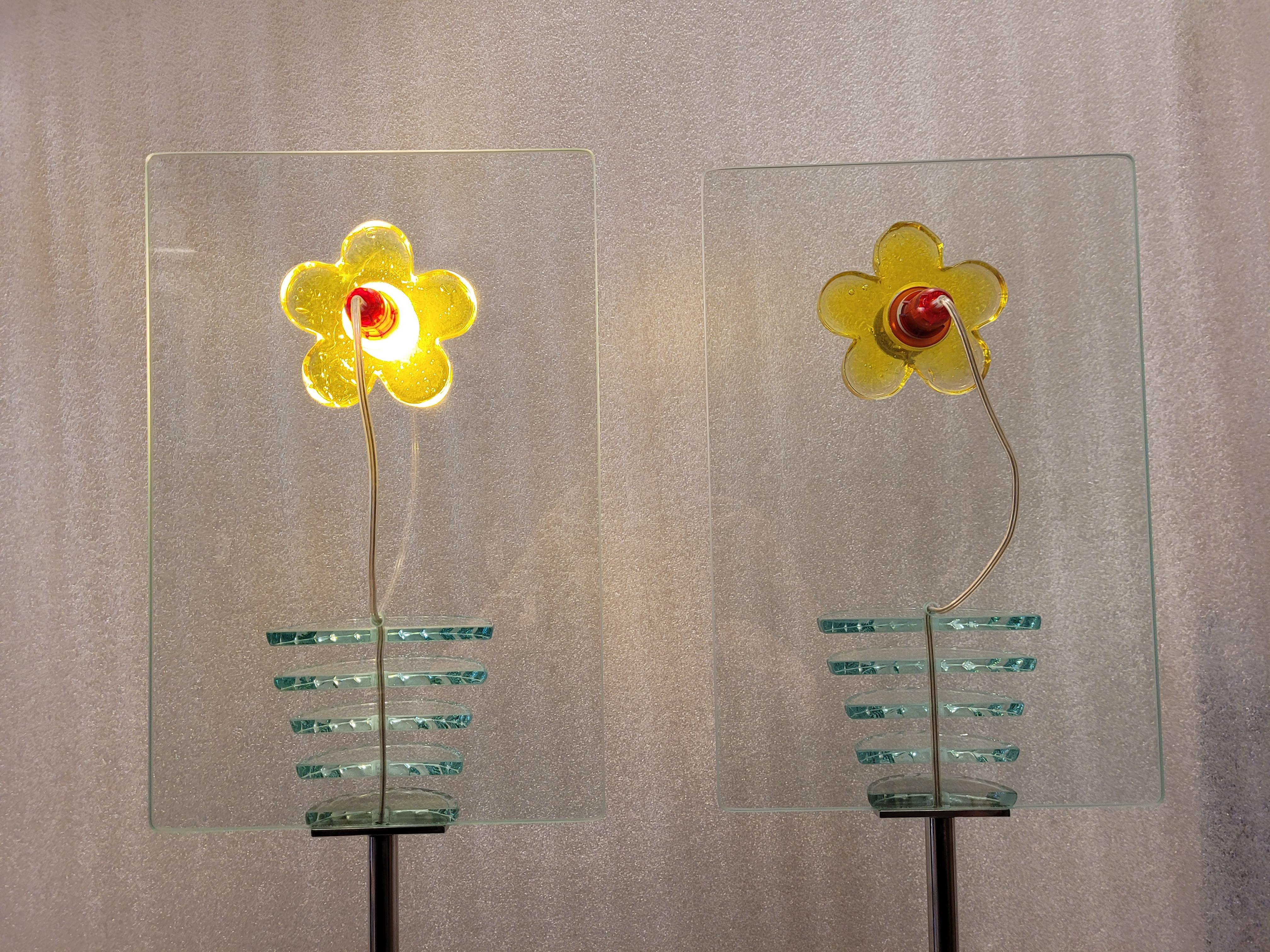 Paire de lampadaires en verre de Murano jaune et blanc signé Roche Bobois en vente 9