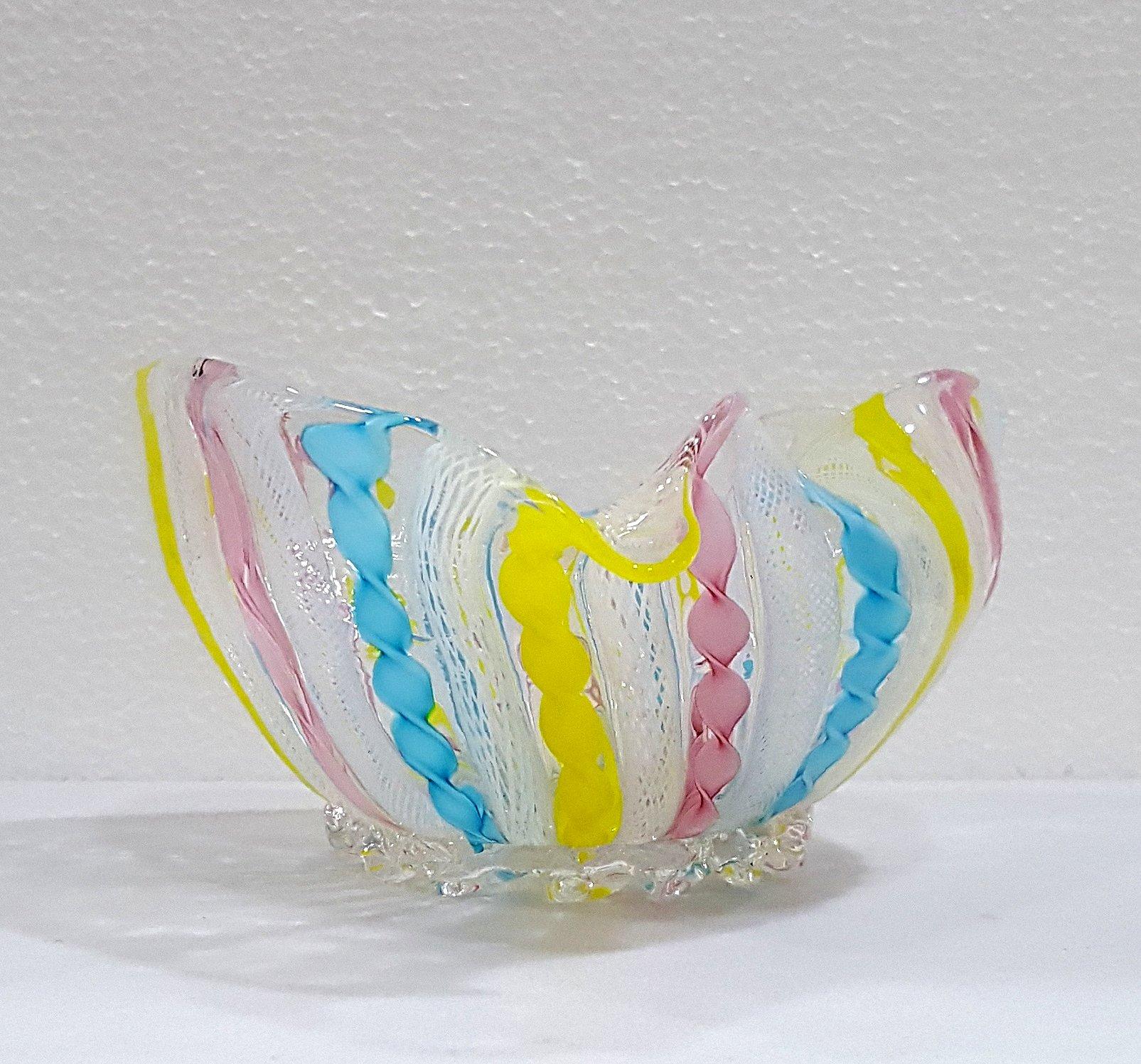Caning Murano Glass Zanfirico Latticino Ribbon Glass Bowl For Sale