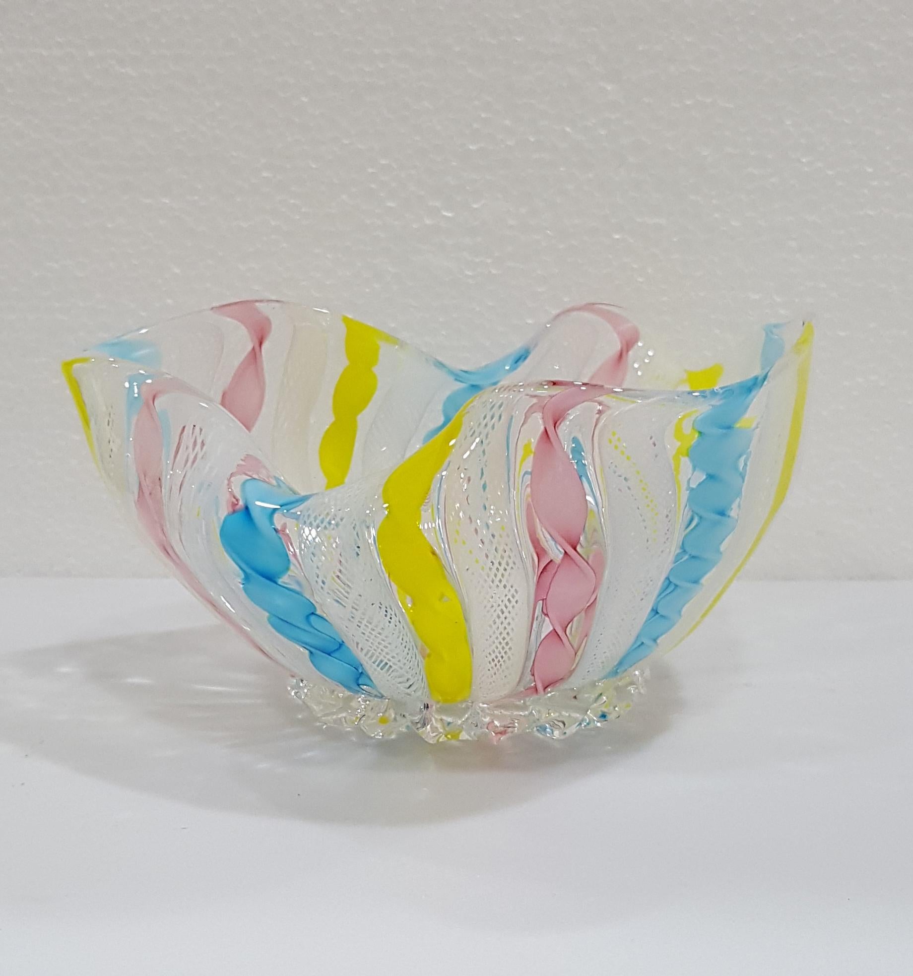 Murano Glass Zanfirico Latticino Ribbon Glass Bowl In Good Condition For Sale In Warrenton, OR