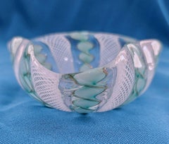 Bol/vert, blanc, cuivre en verre de Murano Zanfirico Latticino