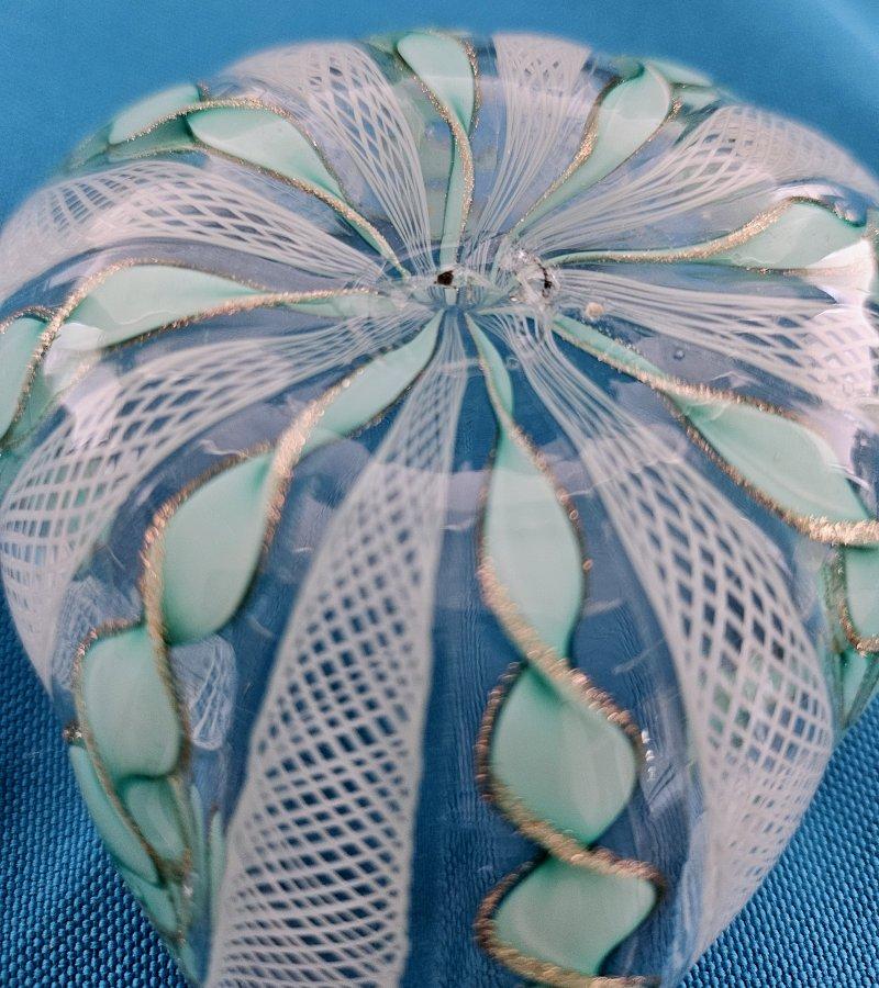 20th Century Green, White, Copper Murano Glass Zanfirico Latticino Glass Bowl/Trinket Dish