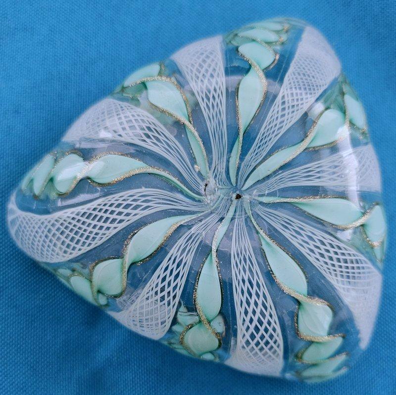 Green, White, Copper Murano Glass Zanfirico Latticino Glass Bowl/Trinket Dish 1